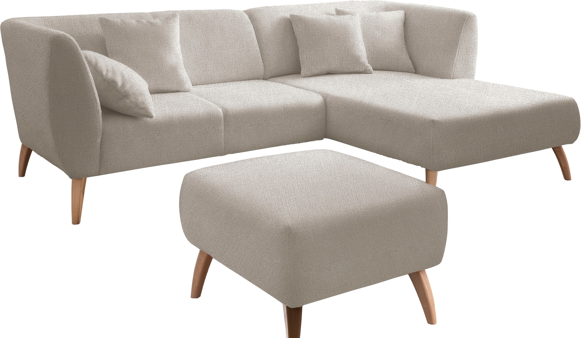INOSIGN Ecksofa »Colori L-Form«, Holzfussfarbe wählbar, inkl. 4x Zierkissen