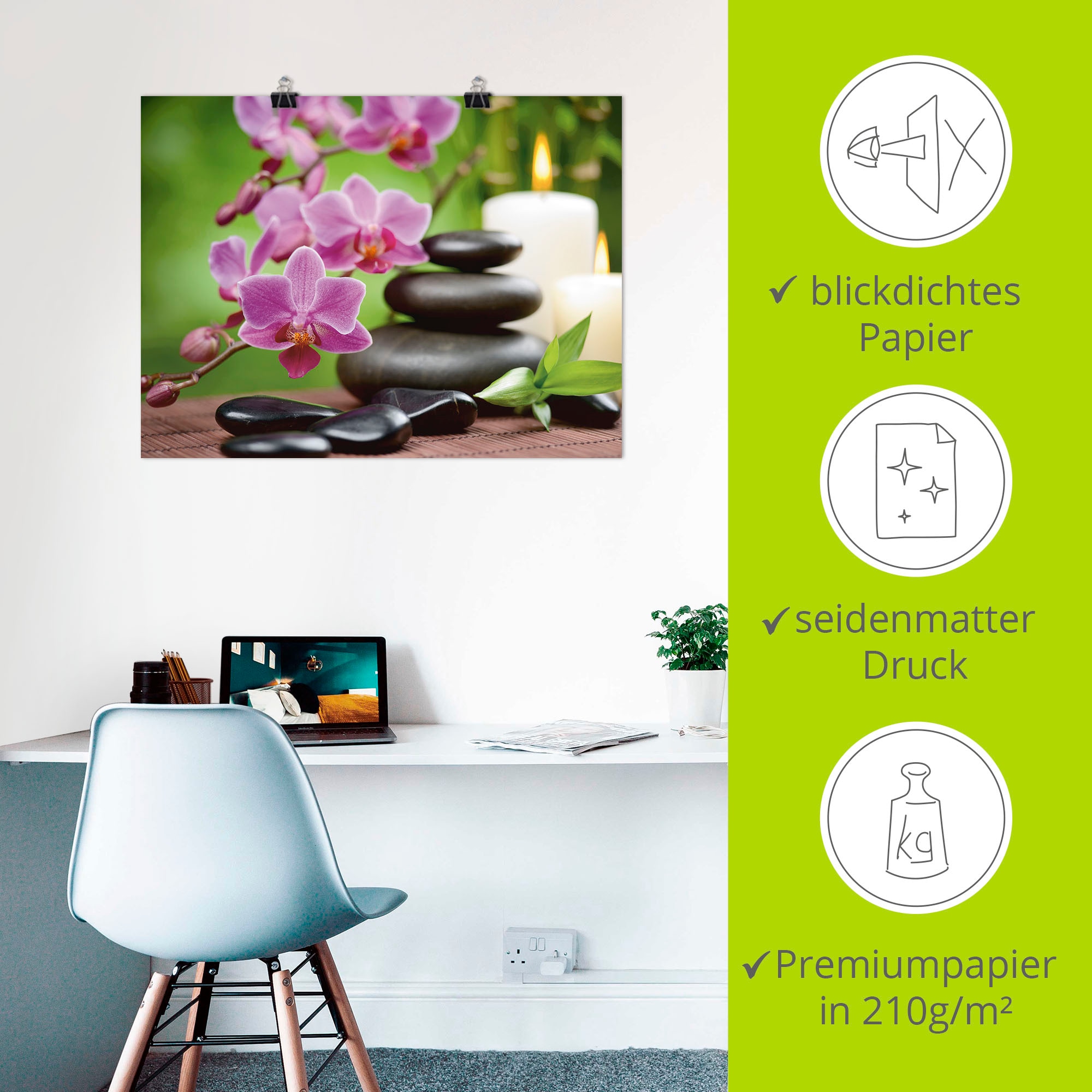 Artland Fresque murale »Zen Basaltsteine und Bambus auf Holz« 1 cuis tlg. als Alubild, Outdoorbild, Leinwandbild, Poster, Wandaufkleber