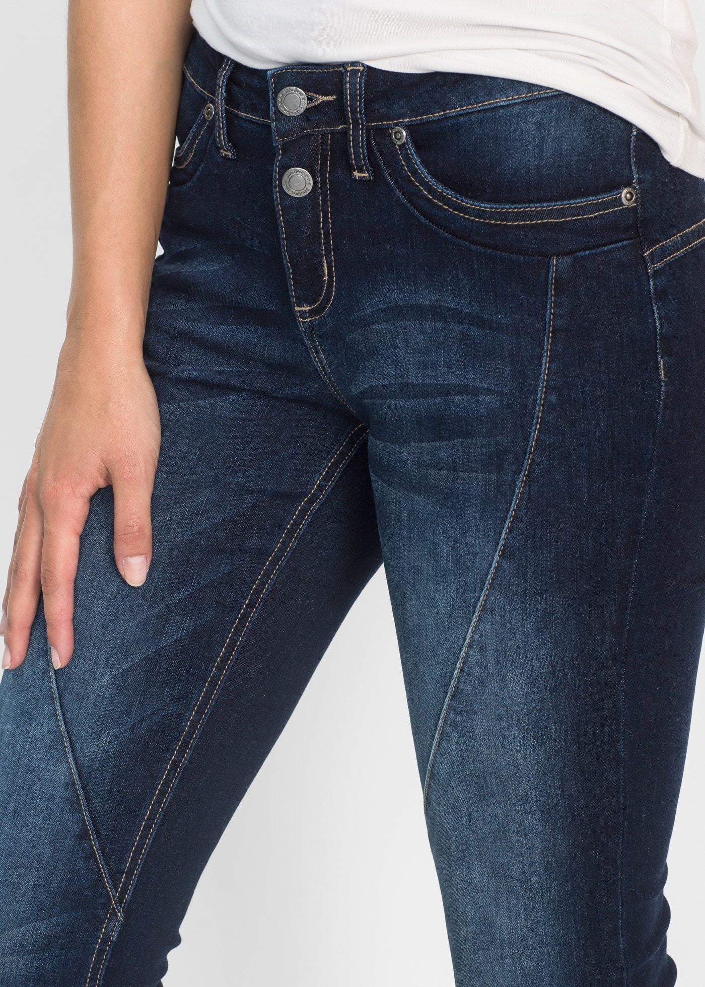 bonprix Bootcut-Jeans »Bootcut Jeans Mid Waist, Stretch« Regular Fit, mit Teilungsnaht an der Vorderseite