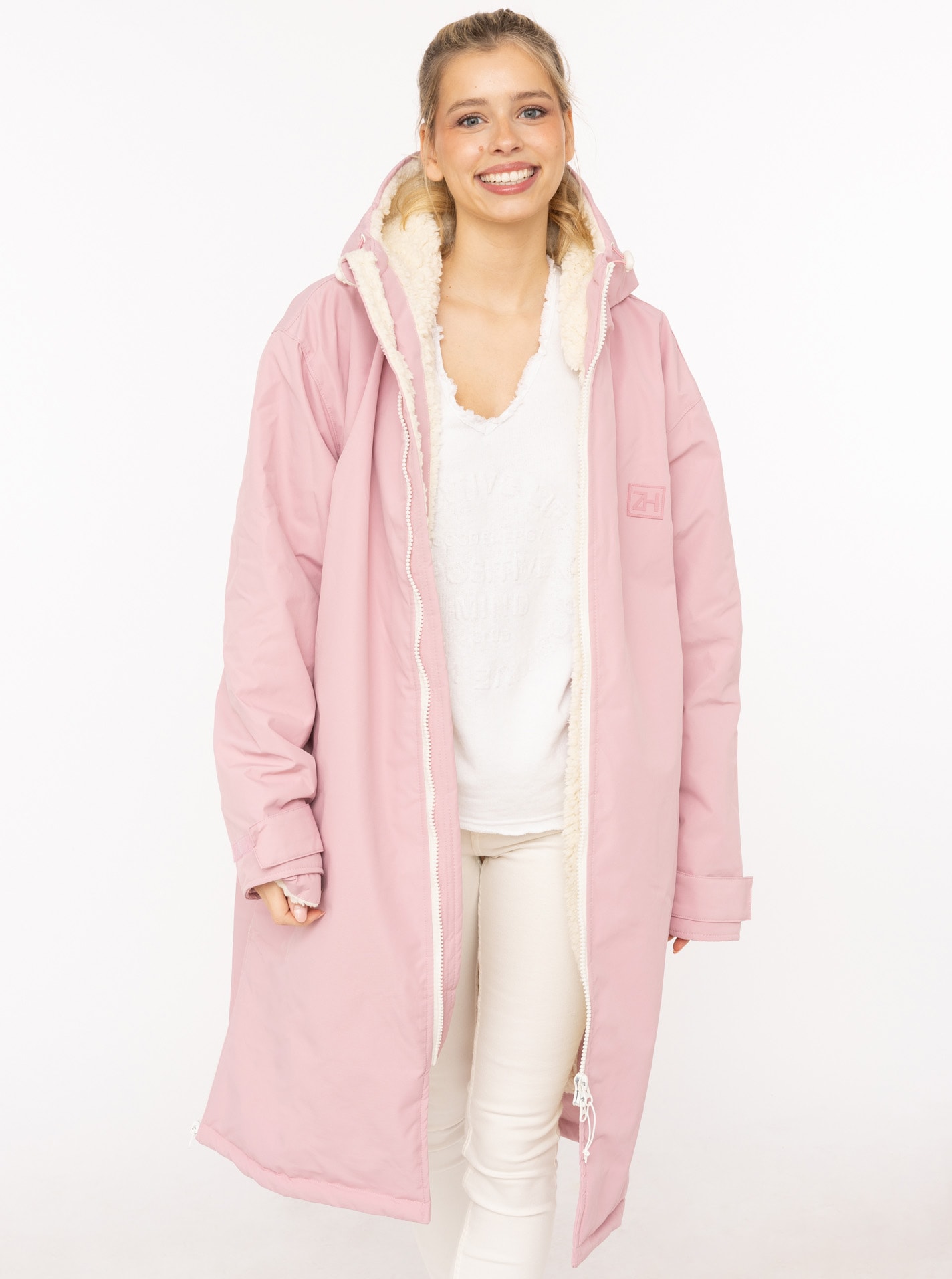 Image of Zwillingsherz Kurzmantel ""Oversize Windjacke ZH"" seitliche Taschen, Kapuze, Reissverschluss, Teddy Futter, Oversized