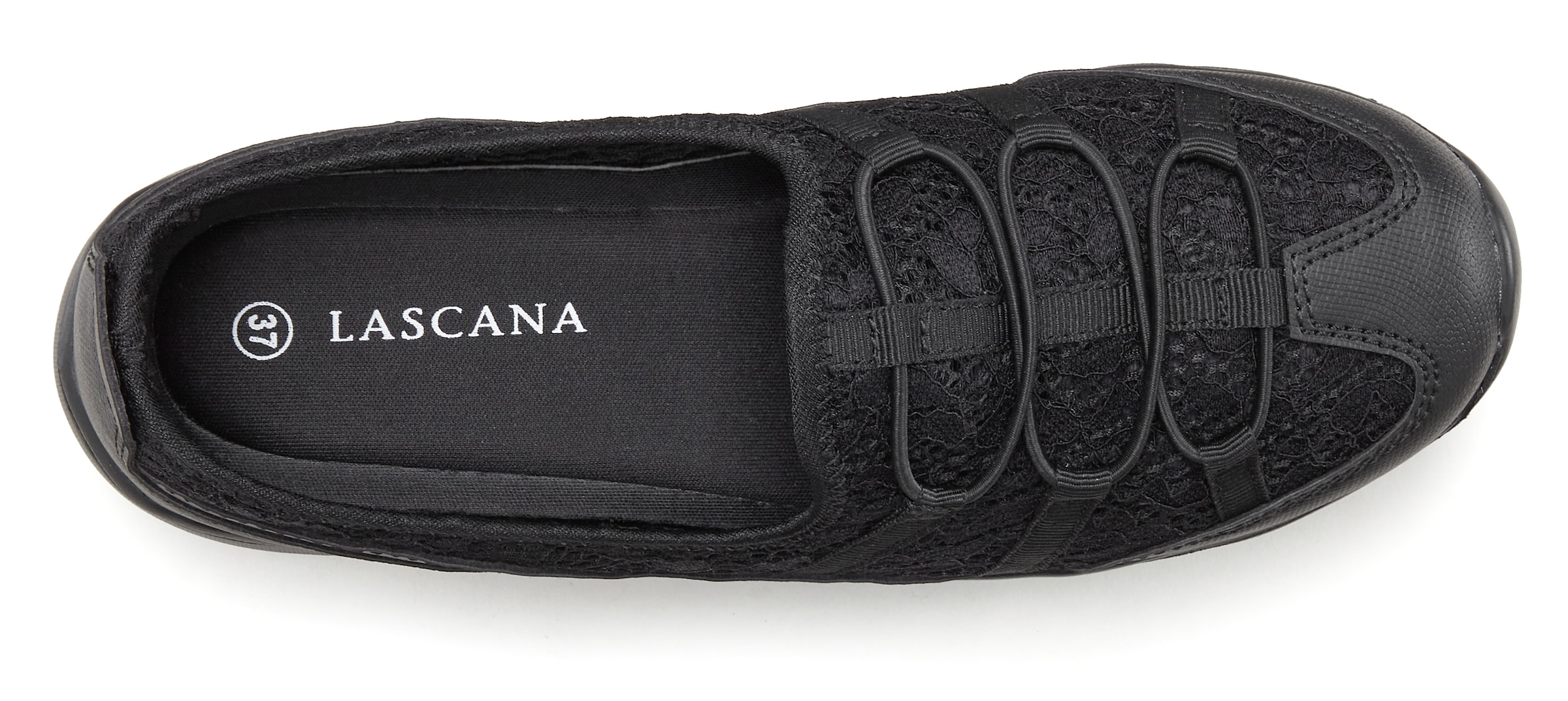 LASCANA Sneaker »Freizeitschuh, Halbschuh, leichter Slipper,«, zum Reinschlüpfen mit elastischen Schnürbändern VEGAN