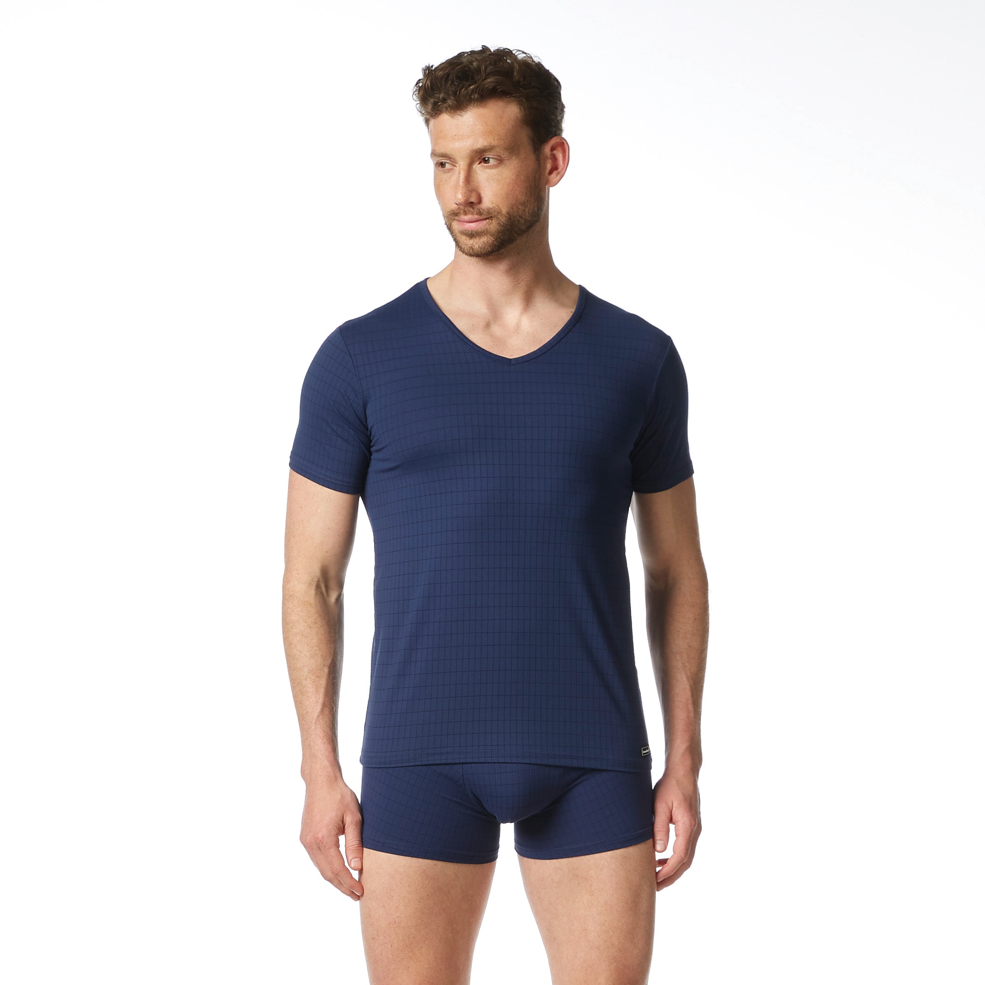 Bruno Banani T-shirt en V »CHECK LINE 2.0« Pique Optik, Kurzarm, V-Neck, Cotton-Mix