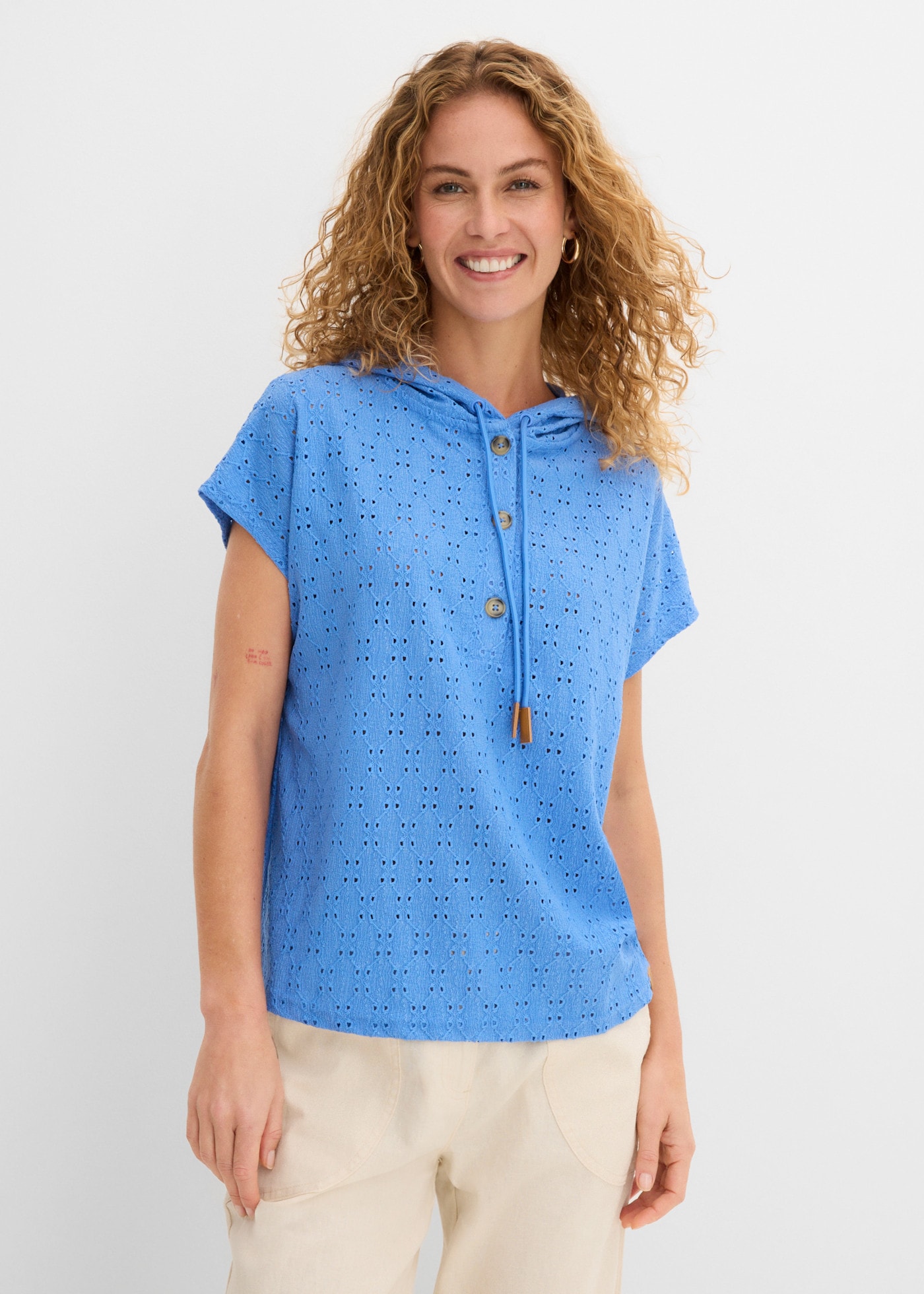 Image of bonprix Henleyshirt lockerer Schnitt, Oversize-Passform, mit Kapuze, Kurzarm-Design