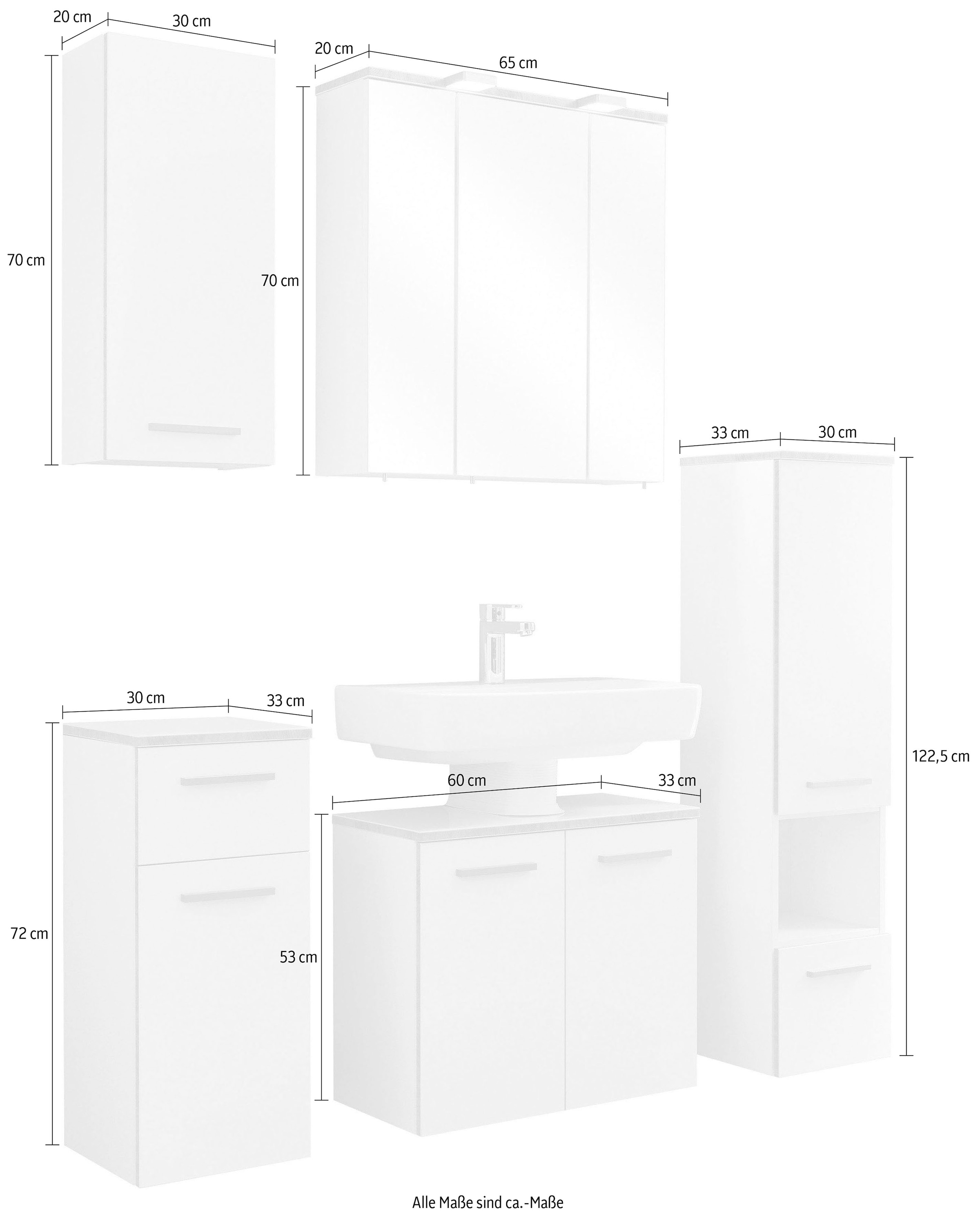 Saphir Ensemble de meubles de salle de bain »Quickset 931 5-teilig, Waschbeckenunterschrank mit LED-Spiegelschrank« Ensemble, 5 cuis tlg.