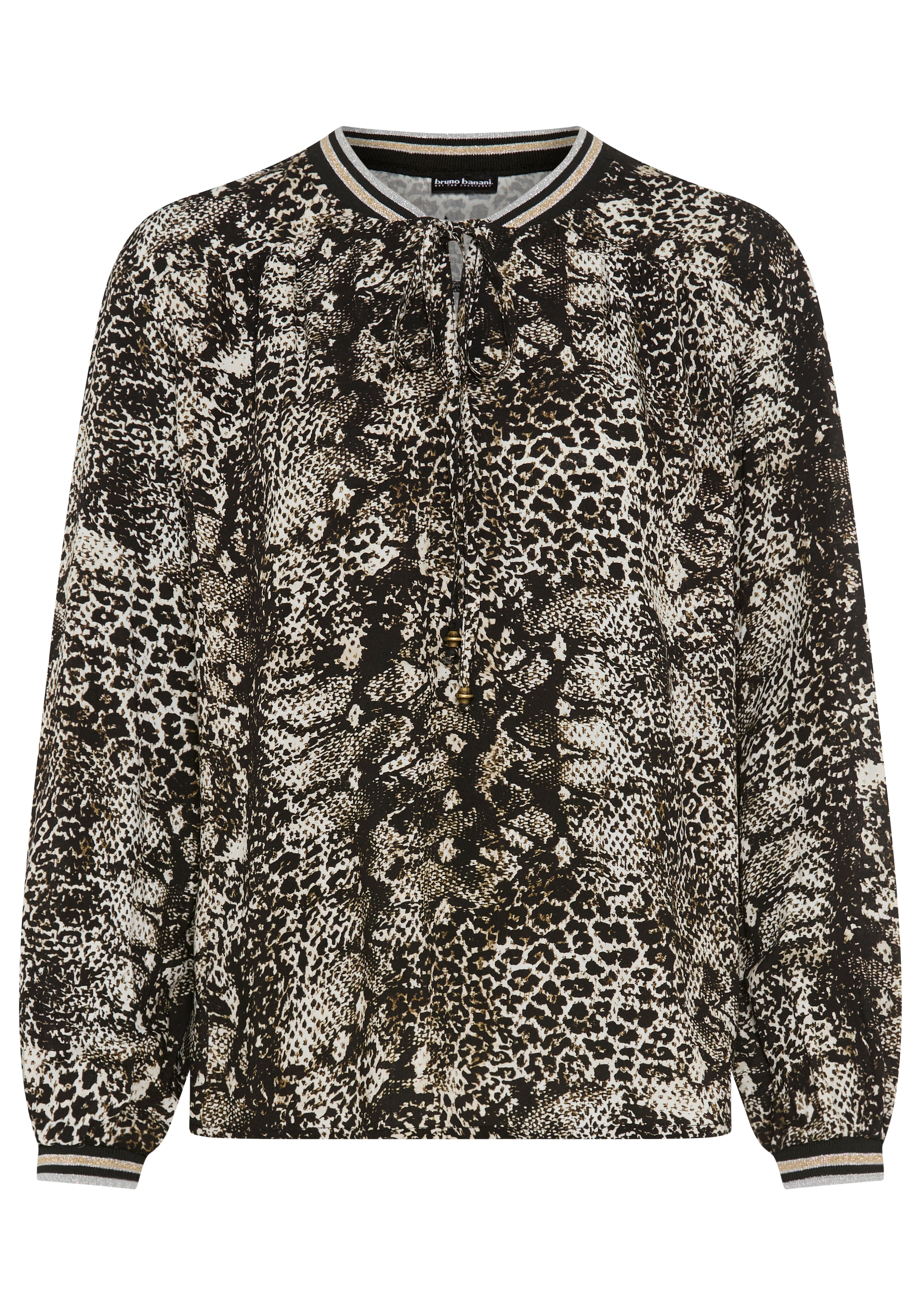 Bruno Banani Blouse à enfiler »mit glitzernden Streifenbündchen« avec imprimé animalier à la mode, longueur aux hanches et coupe flatteuse