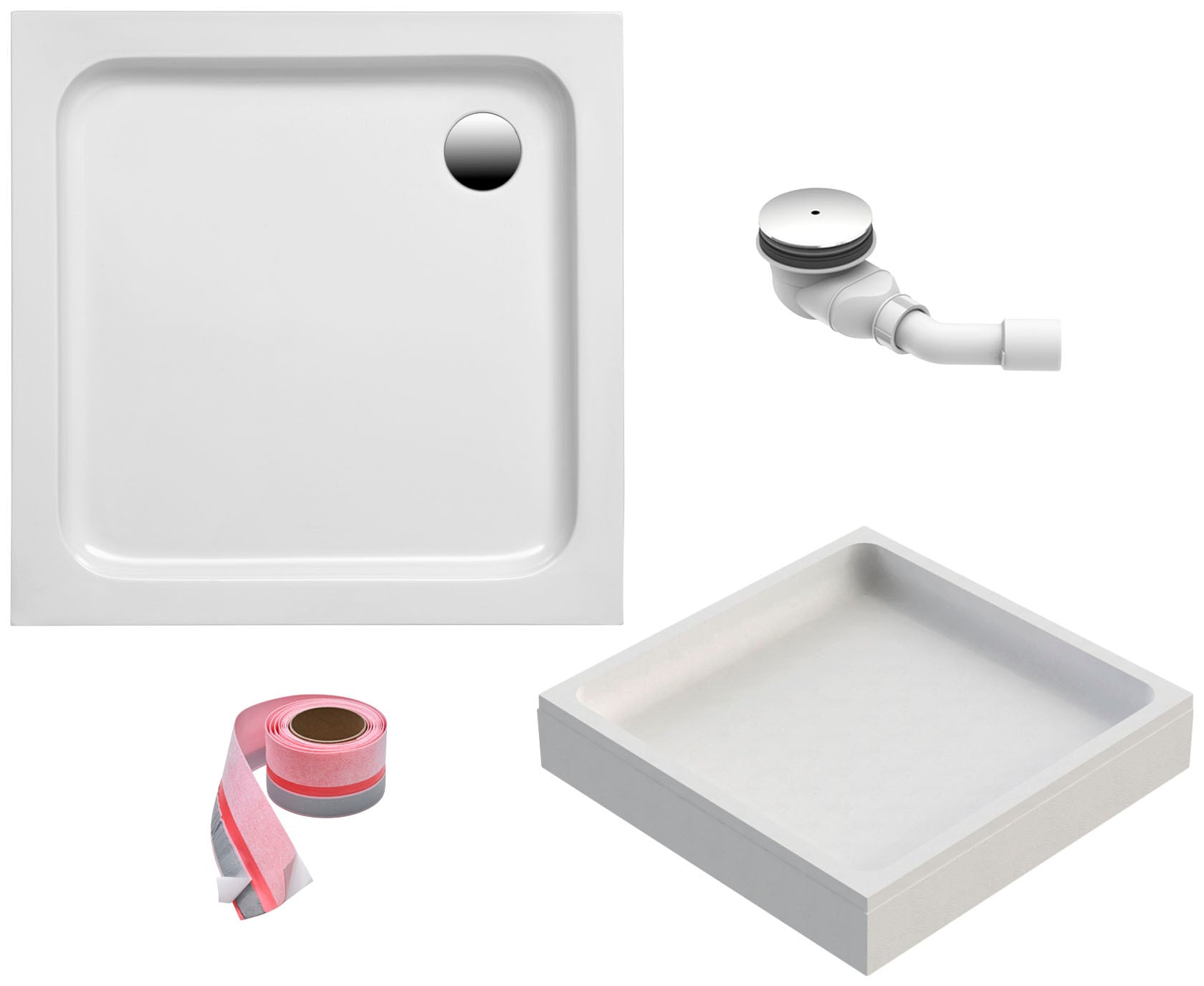 Image of OTTOFOND Duschwanne Set, 90x90x6 cm, mit Wannenträger, Ablaufgarnitur und Fugendichtband