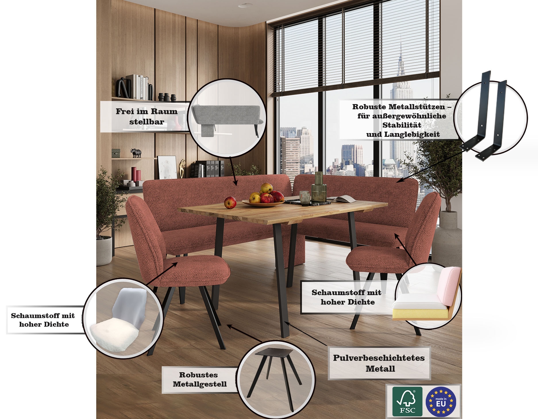 Home affaire Eckbank »Mily Küchenbank, Polsterbank, Esszimmerbank, 205x164 cm«, Moderne Bank und Farben, Sitzplatzanzahl: 5, Frei in Raum stellbar