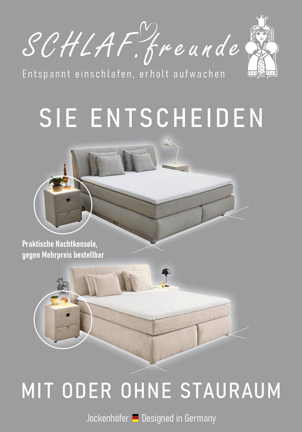 Jockenhöfer Gruppe Lit boxspring »CARLA, wahlweise mit Bettkasten, Inkl. Topper & 4 Kissen« revêtu au choix de chenille ou de tissu tissé, 160x200cm ou 180x200