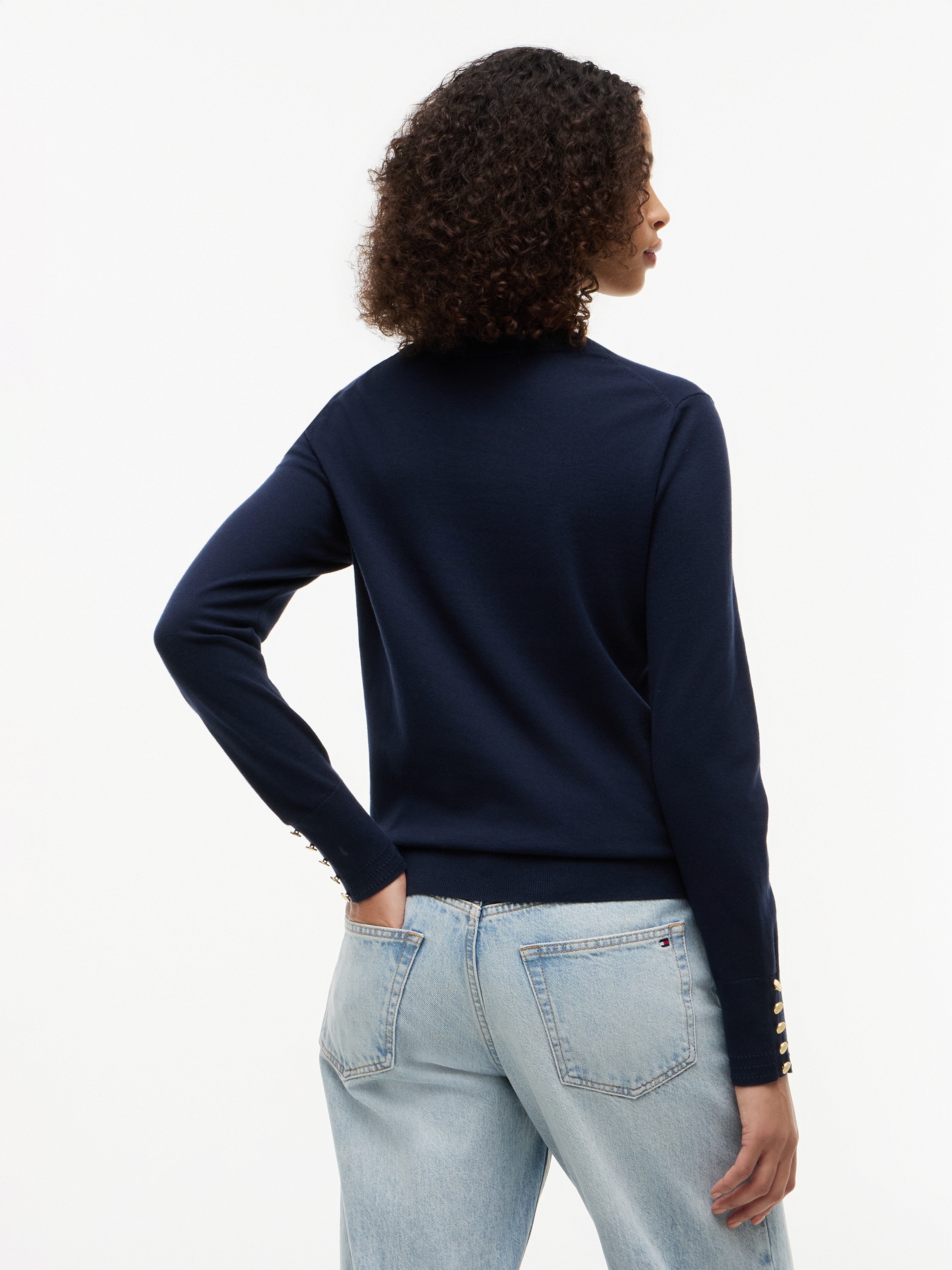 Tommy Hilfiger Pull en tricot »STITCH V-NECK« avec détail bouton sur la manche, coupe régulière