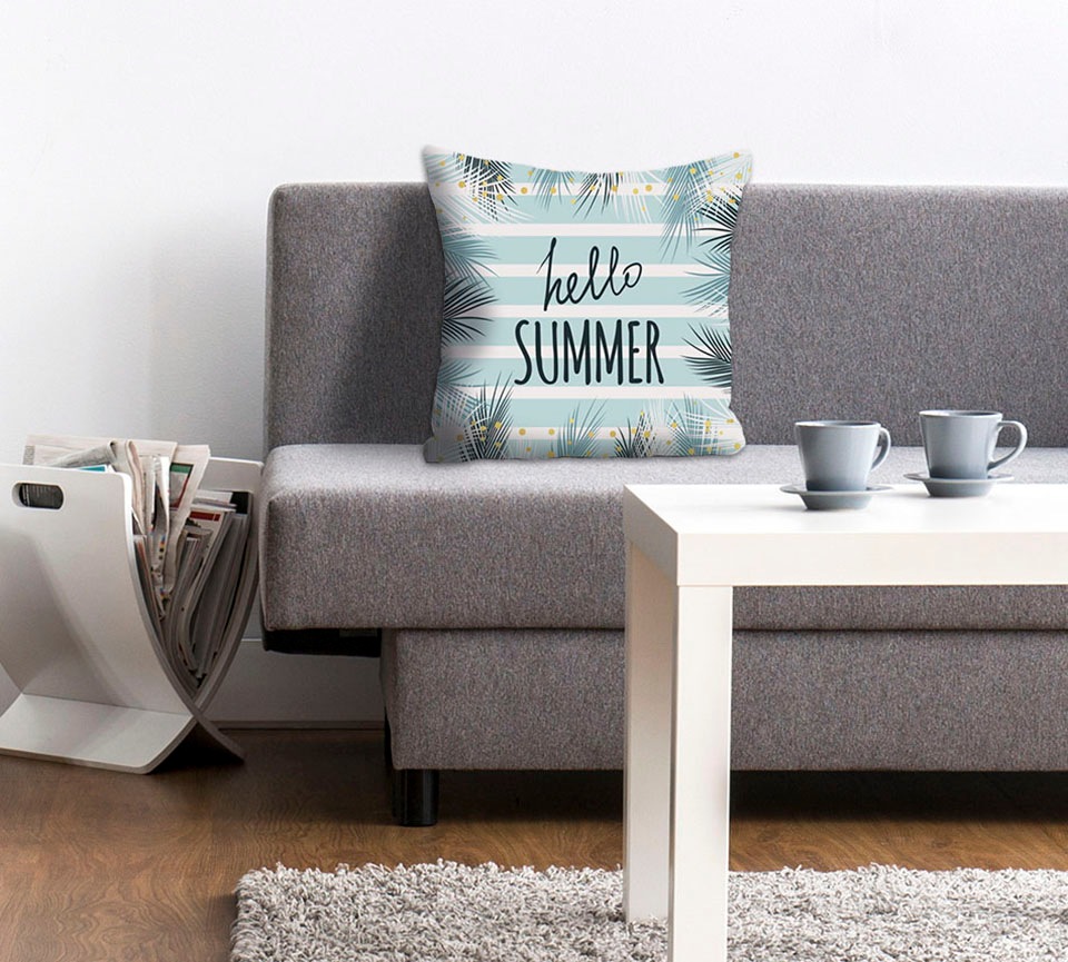 Image of queence Dekokissen "Hello Summer" Kissenhülle,Hello Summer,Spruch,Sommer,Sonne,Strand,Frisch,Urlaub