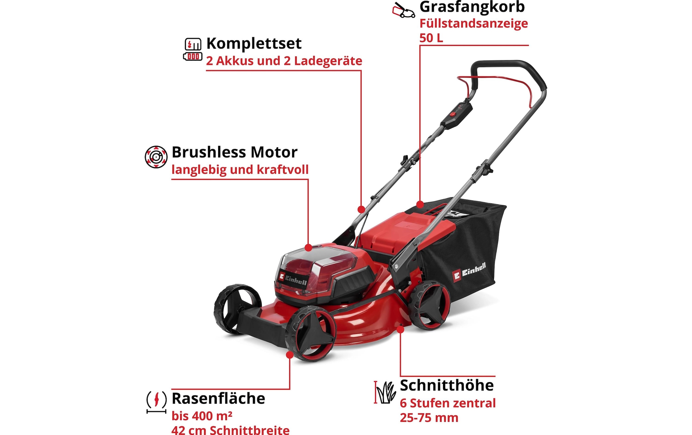 Einhell Akkurasenmäher »GC-CM 36/42 Li BL (2x4,0Ah)« Inkl. 2x 4,0Ah Akku