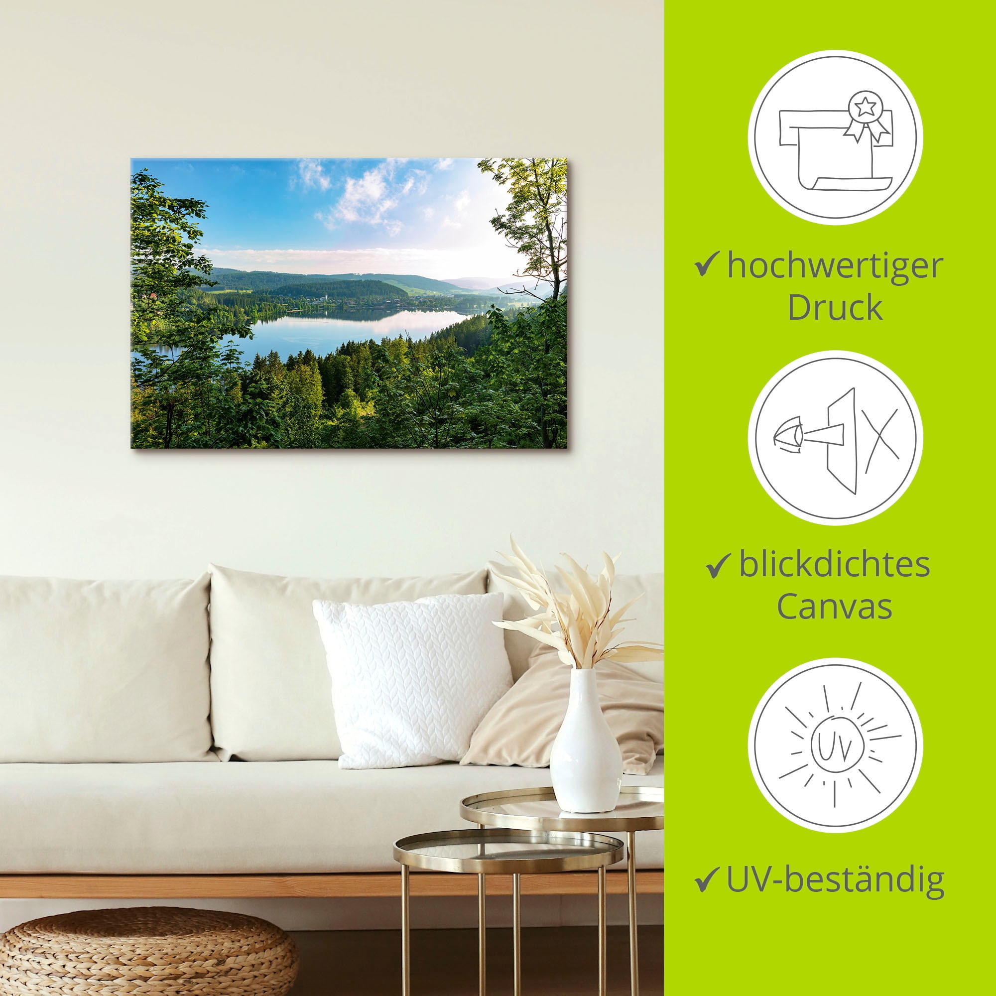 Artland Tableau sur toile »Blick auf den Titisee im Schwarzwald« 1 cuis tlg. auf Holzrahmen gespannt