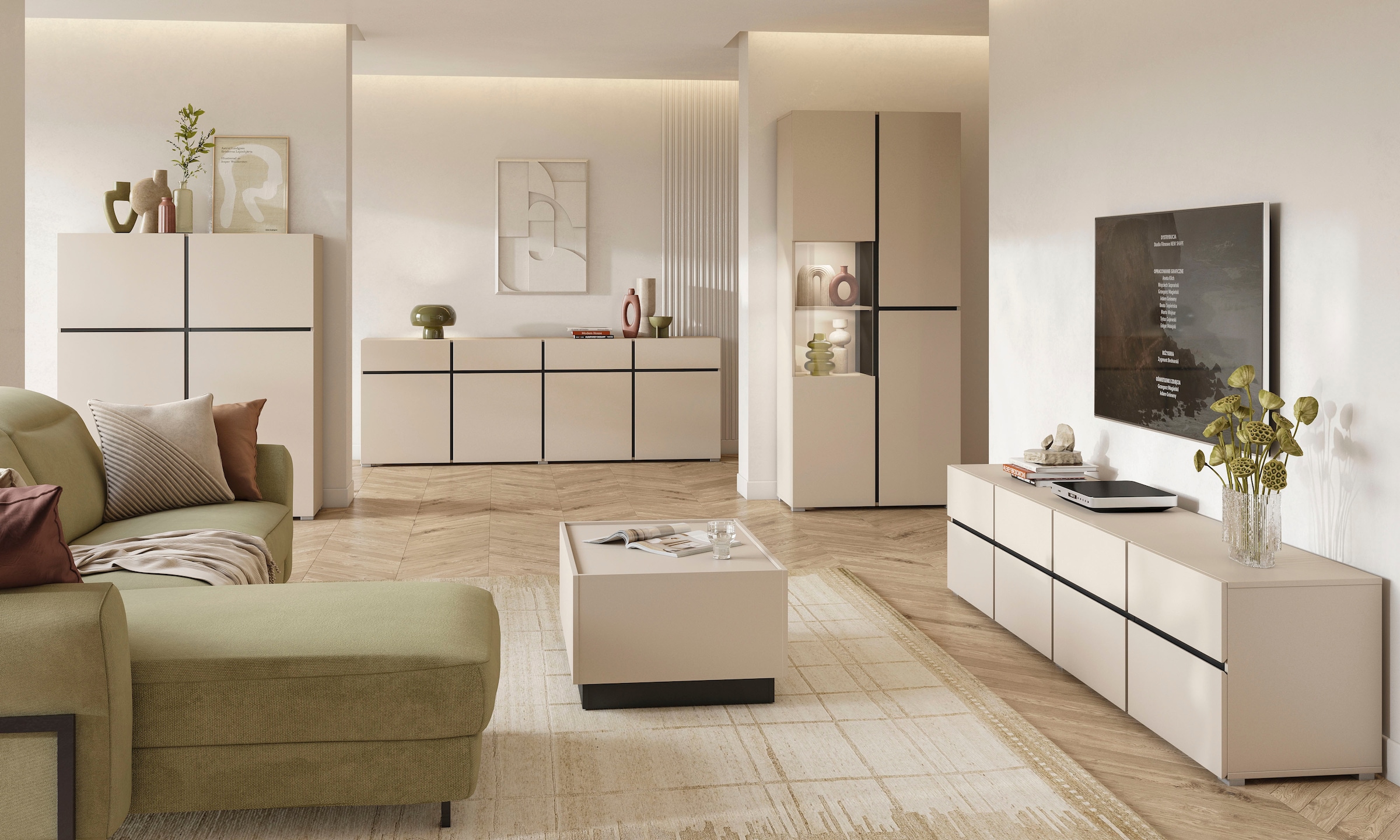 GOODproduct Hochkommode »Cross,Breite 119,5 cm, moderne grifflose Hochkommode mit 4 Türen« Hochschrank mit viel Stauraum, Einlegeböden verstellbar