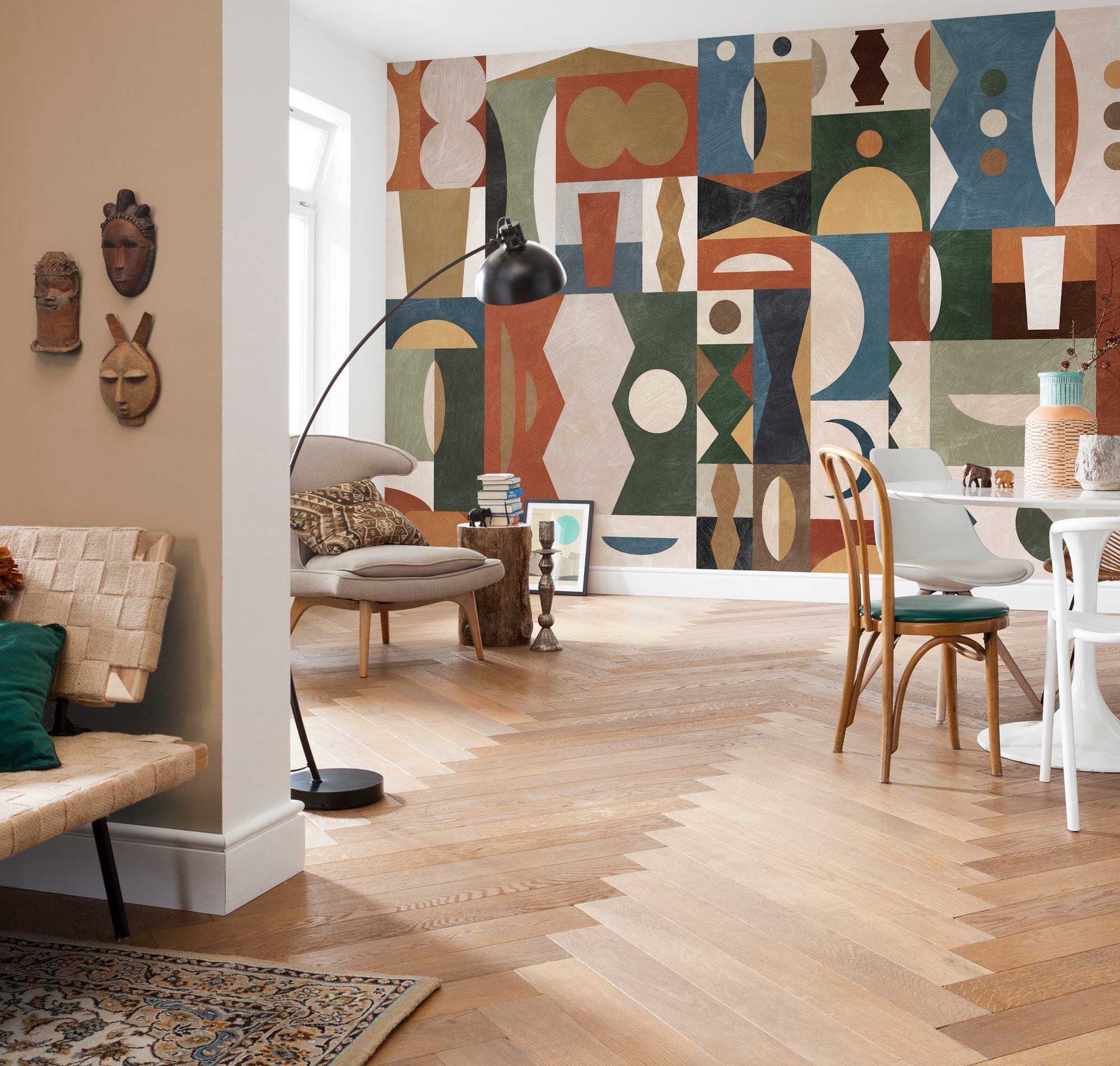 Image of Komar Fototapete "Digitaldruck Vlies - Tribal Tiles - Grösse 400 x 250 cm" bedruckt glatt Wohnzimmer, Schlafzimmer