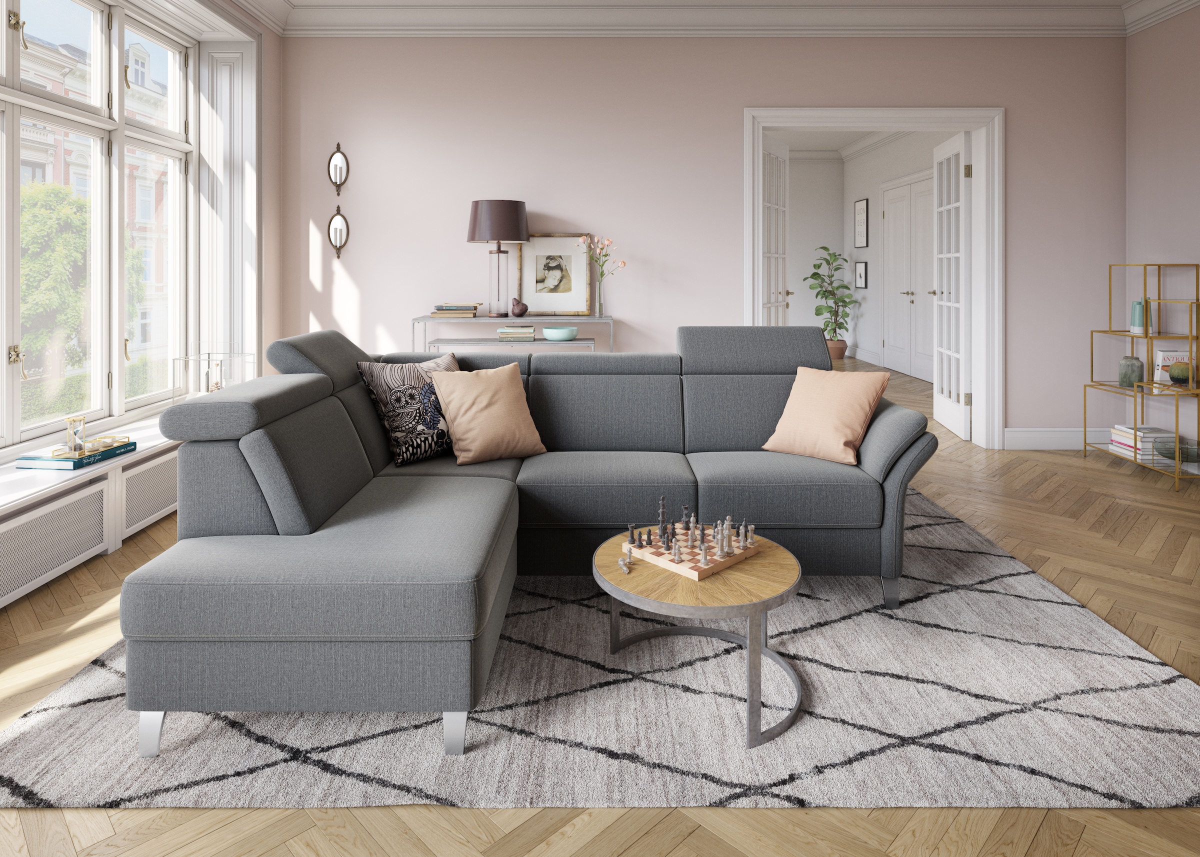 sit&more Ecksofa »Vincenzo L-Form«, inklusive Kopfteilverstellung, wahlweise mit Bettfunktion, Bettkasten