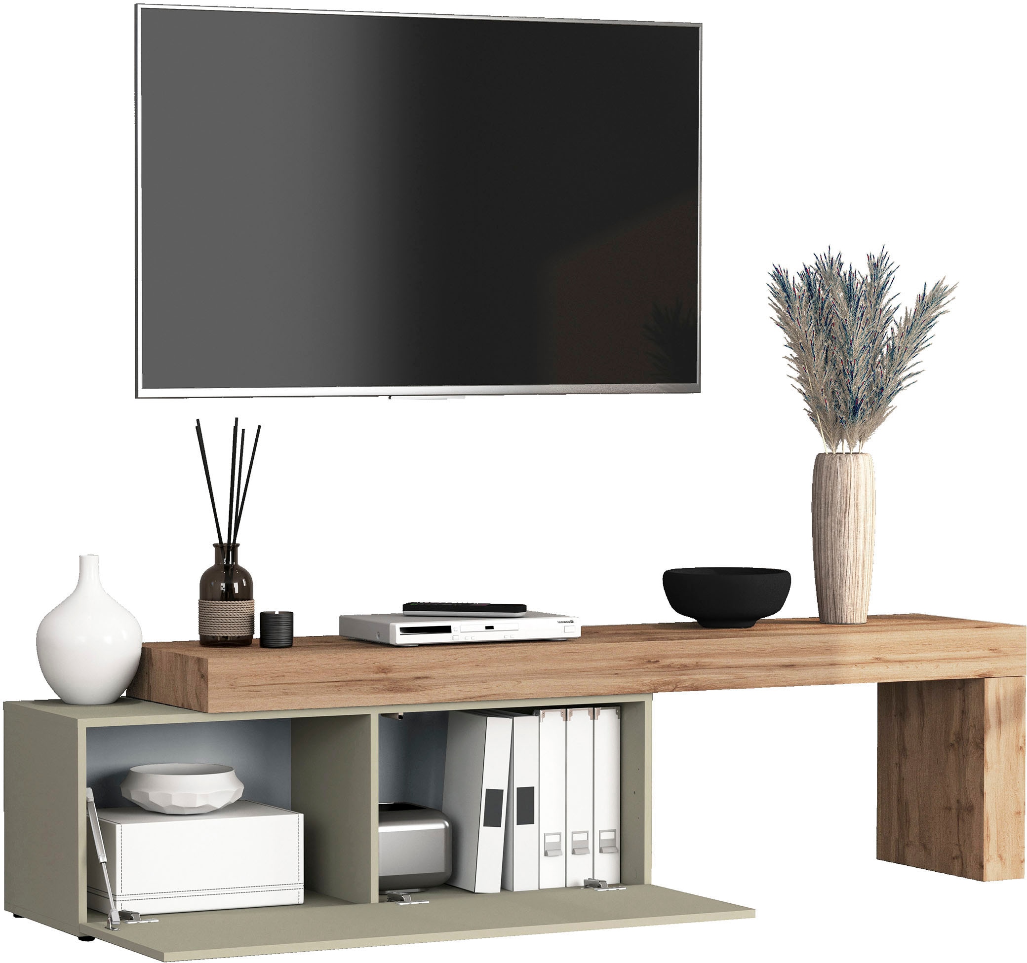 INOSIGN Lowboard »Chronos TV-Board, T-Schrank« Breite verstellbar von 180 bis 290 cm, 1 Stk. tlg. Breite 240 cm TV-Board,Lowboard,1 Klappe und ein L-Förmiger Aufsatz
