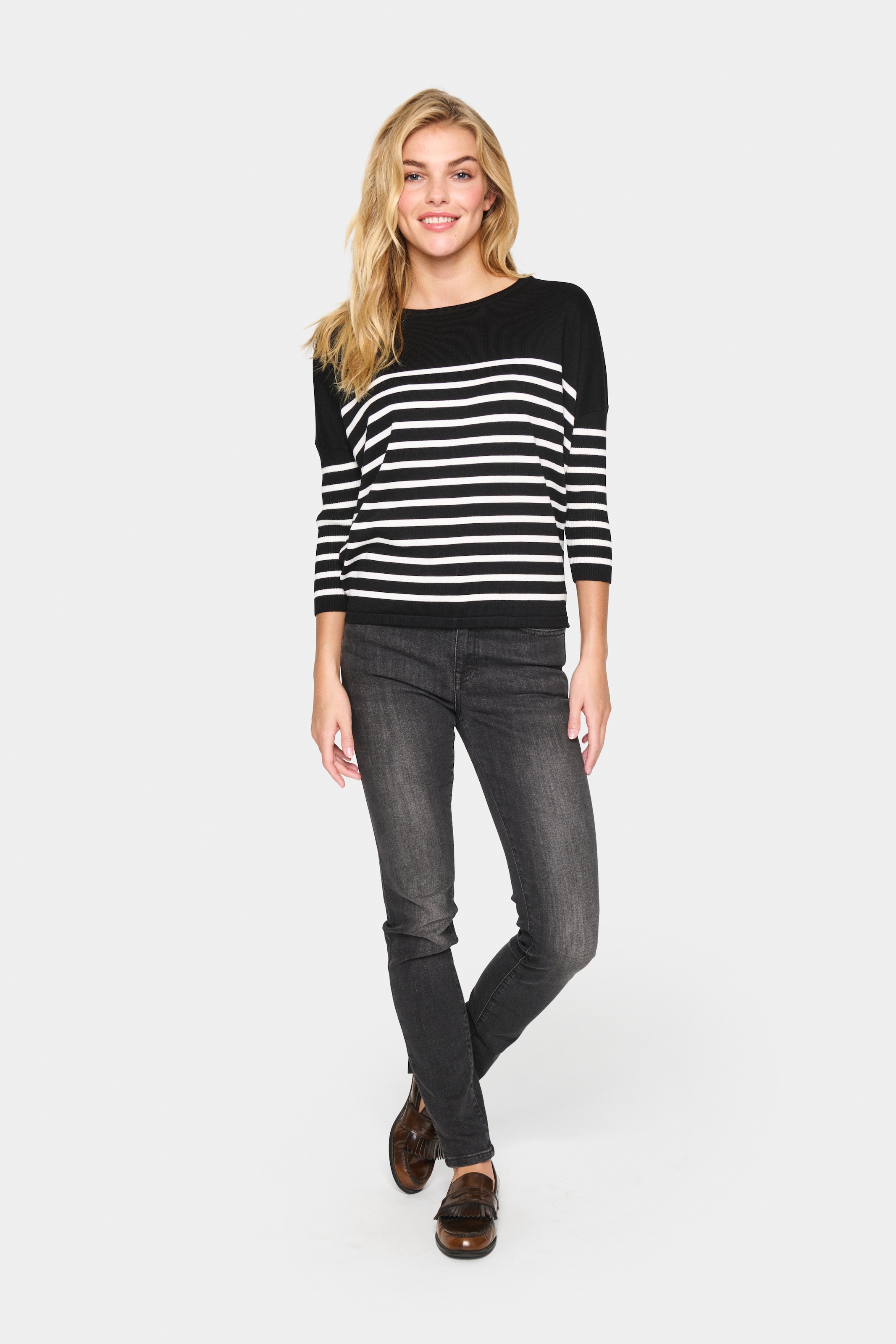 Saint Tropez Pull en tricot »MilaSZ R-neck Stripe« Oversize Fit, Feinstrick, Viskosemischung
