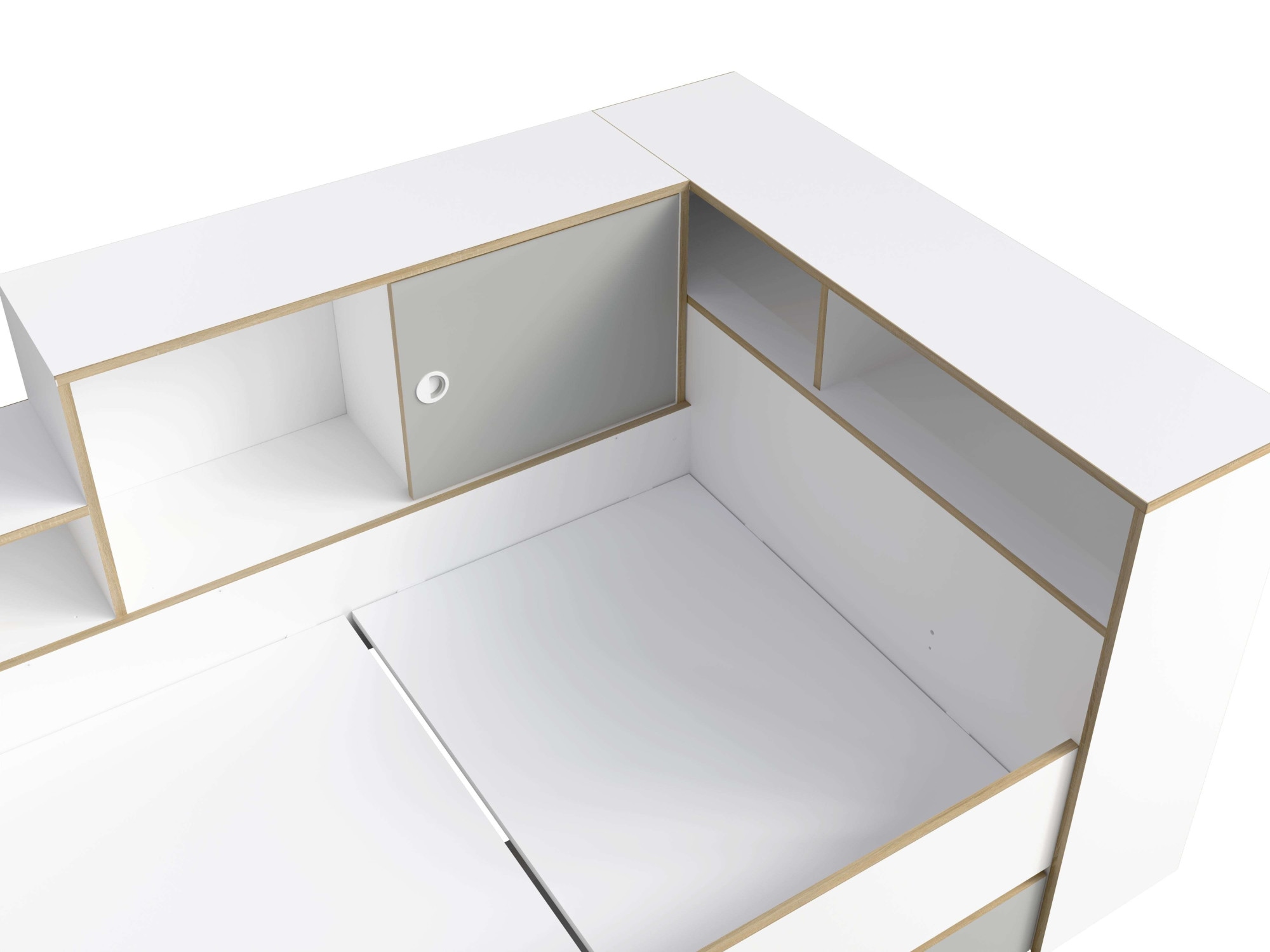 Home affaire Jugendbett »ELLETE Stauraumbett 90x200 cm, Masse B/T/H: 231,5/125,5/88,5 cm«, Bett ohne Matratze mit 2 Schubladen, 2 Türen und 6 Fächer