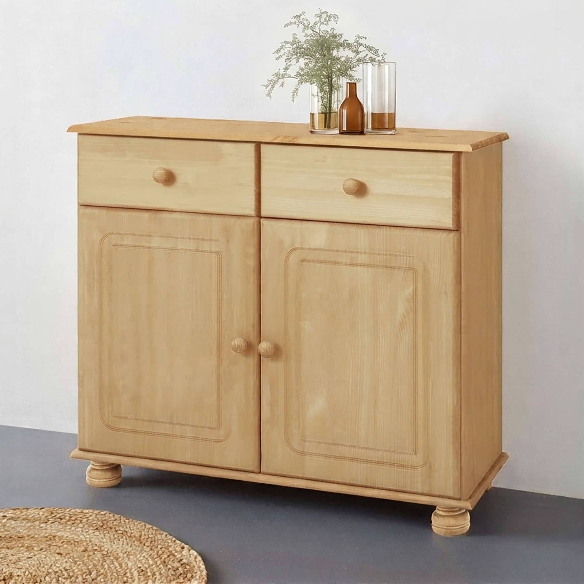 GOODproduct Sideboard »Mette Kommode mit 2 Türen, 1 Schublade - optisch zweiteilig & 2 Fächer« Kommode in Natur mit gefrästen, kugelförmigen Füssen, Breite 80 cm