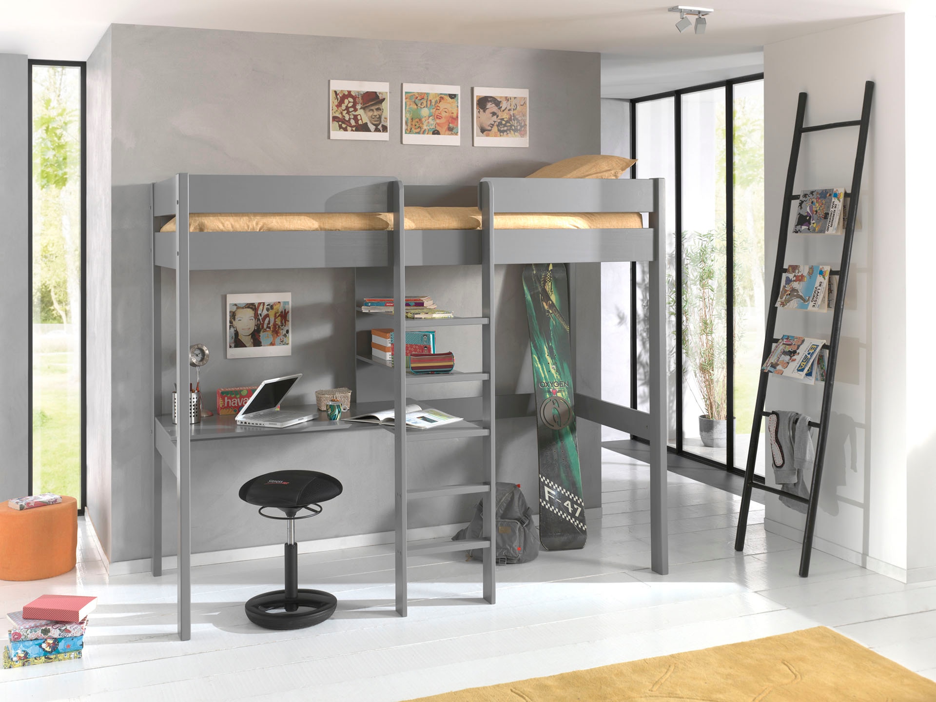 Image of Vipack Hochbett "Pino" Made in Europe, mit Schreibplatte und Regal