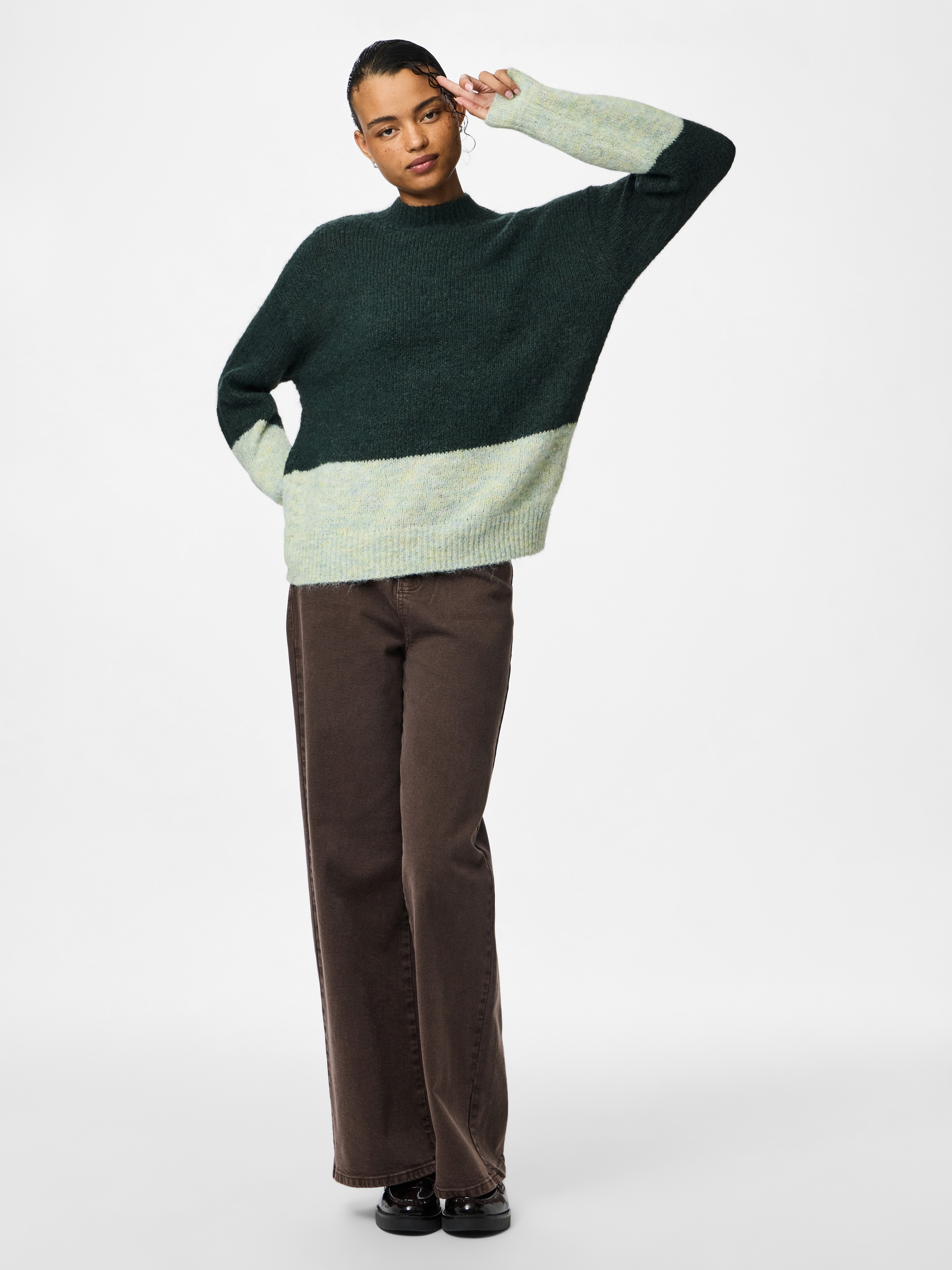 pieces Rundhalspullover »PCIVY LS O-NECK COLOR BLOCK KNIT PWP BC« Colorblock Design