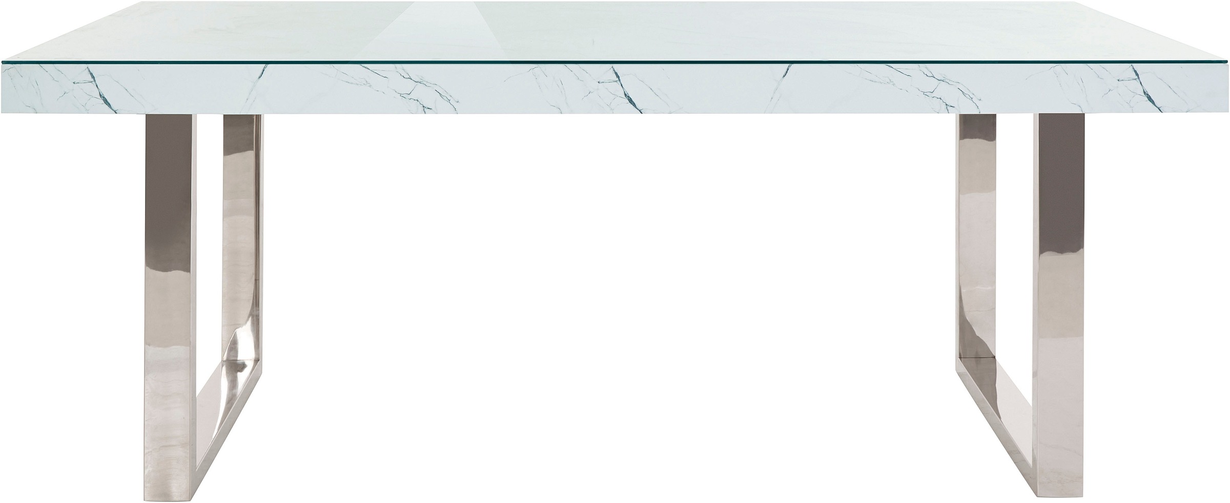 Image of Places of Style Esstisch »Chareston«, (1 St.), Tischplatte in einer pflegeleiten Marmor Optik, mit Topplatte aus Sicherheitsglas, Gestell aus Metall verchromt, in verschiedenen Grössen erhältlich, Höhe 77 cm bei Ackermann Versand Schweiz