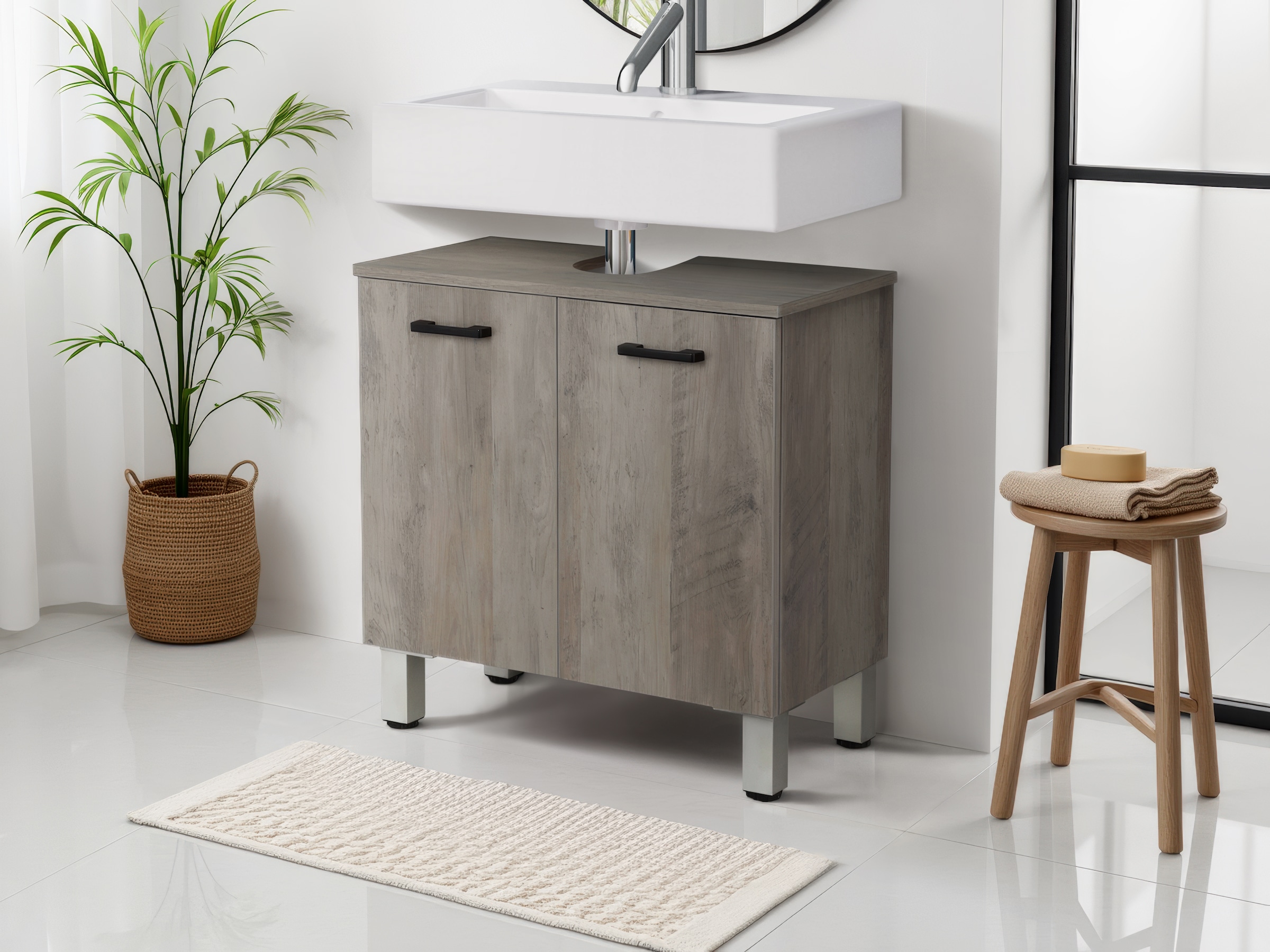 welltime Waschbeckenunterschrank »Florenz,Breite 60cm, 2 Tür, 2 Fächer, mit Siphonausschnitt, MDF-Front« in verschiedenen Farben erhältlich, Badmöbel, Badschrank, Kommode, Bad