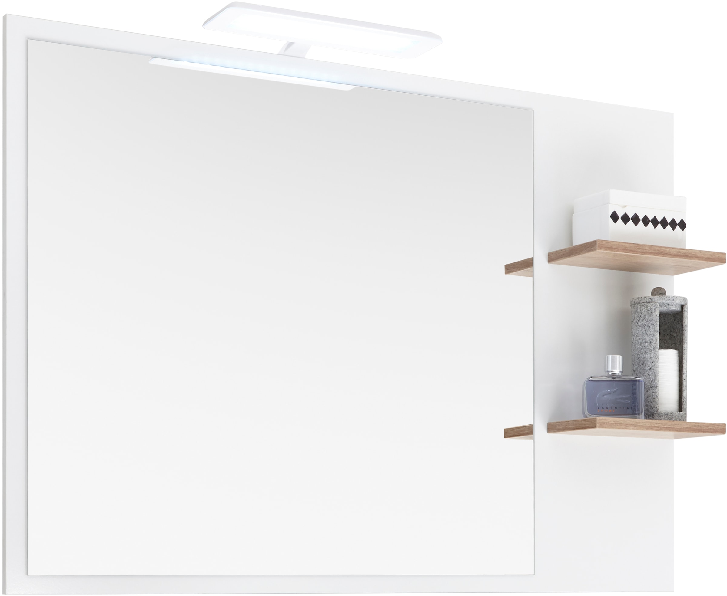 Saphir Miroir de salle de bain »Quickset 923 Spiegel 100 cm breit mit seitlicher Ablage« miroir de surface blanc brillant, imitation chêne Riviera horizontal