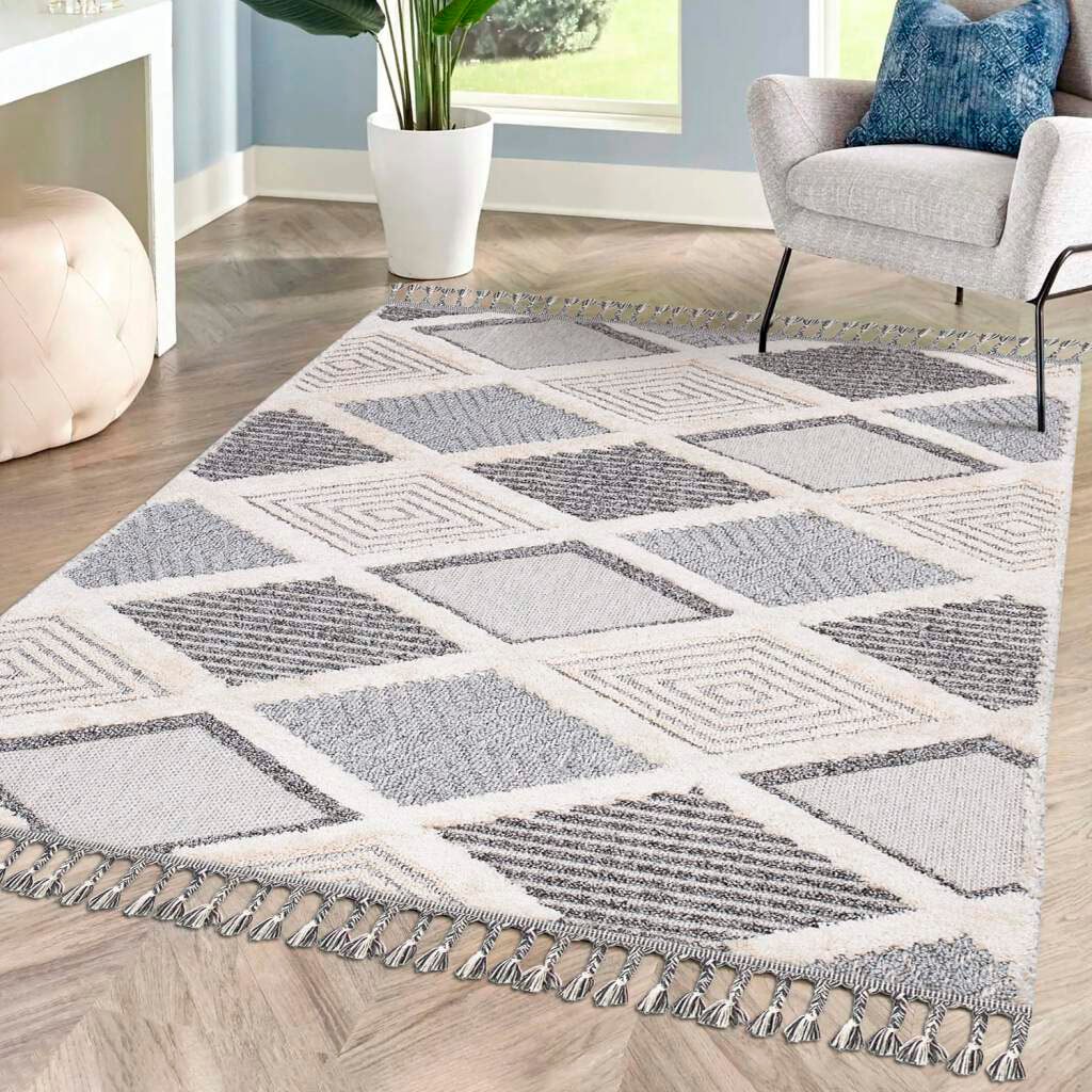 Carpet City Teppich »Valencia rechteckig, 3D-Effekt, Raute-Muster, 731«, Boho-Stil, Fransen, mit kaufen Sisal bequem