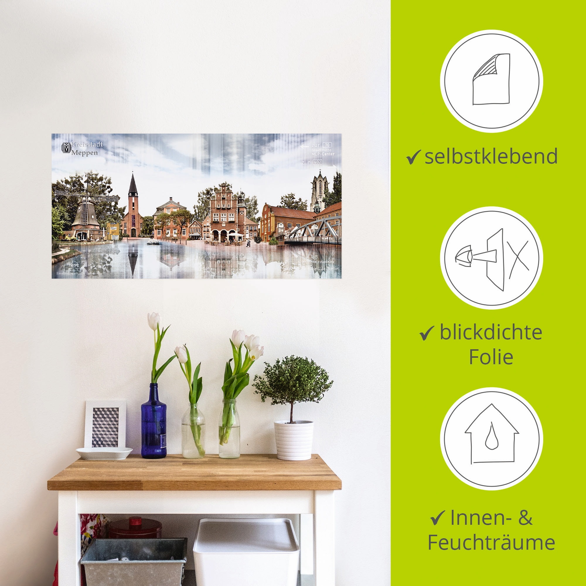Artland Wandbild »Meppen Skyline Abstrakte Collage«, Deutschland, (1 St.), als Leinwandbild, Wandaufkleber in verschied. Grössen