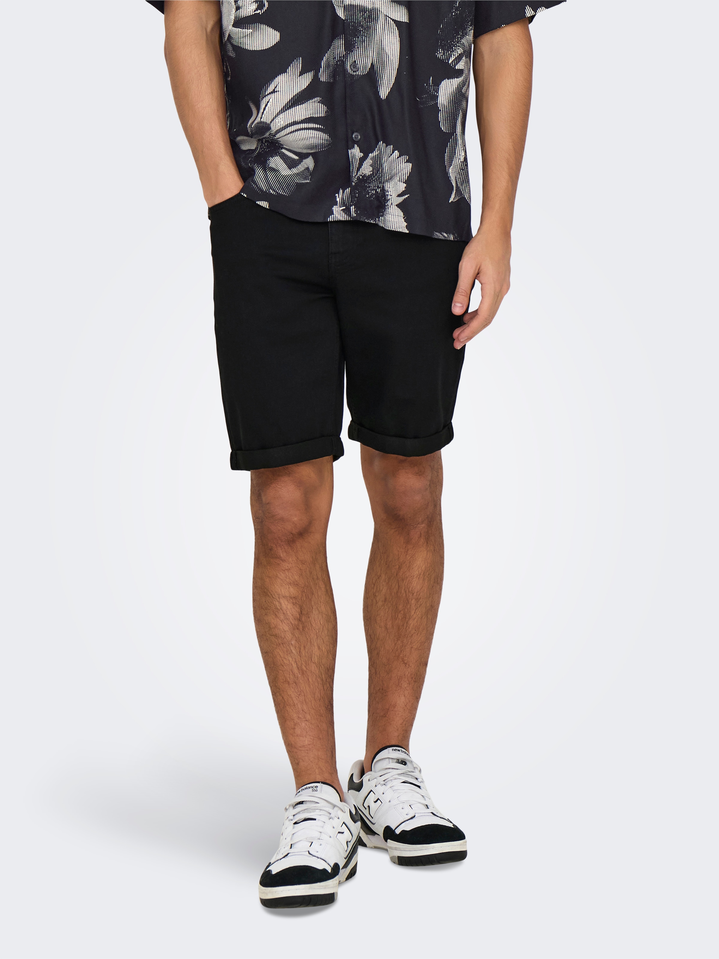Image of ONLY & SONS Jeansshorts "ONSPLY JOG BLK 0280 PIM DNM SHORTS NOOS" Baumwollmischung, regular fit
