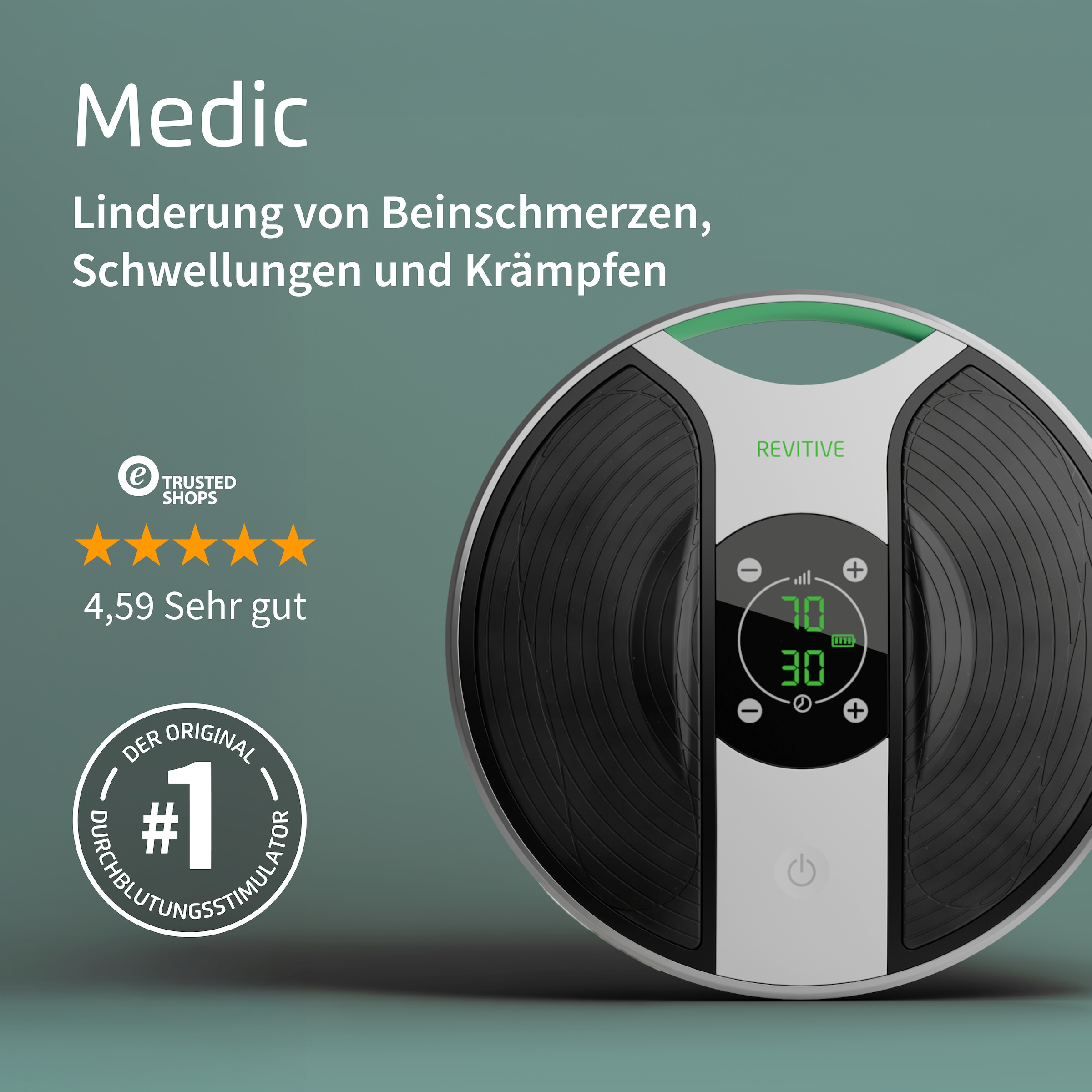 REVITIVE Appareil EMS »Medic Durchblutungs-Stimulator« soulage les troubles des jambes, douleurs, gonflements et crampes