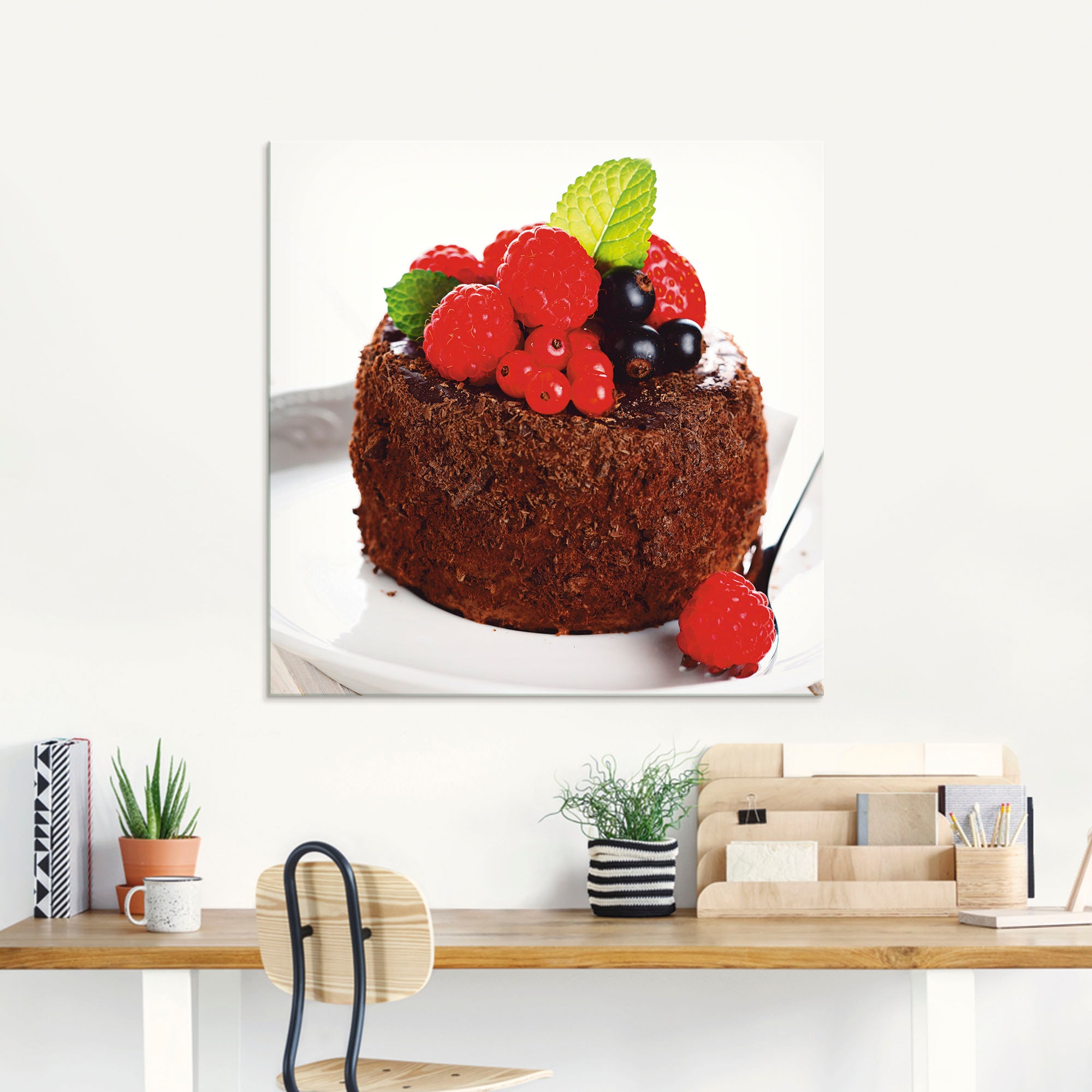 Artland Glasbild »Feiner Schokoladenkuchen mit Beeren«, Süssspeisen, (1 St.), in verschiedenen Grössen