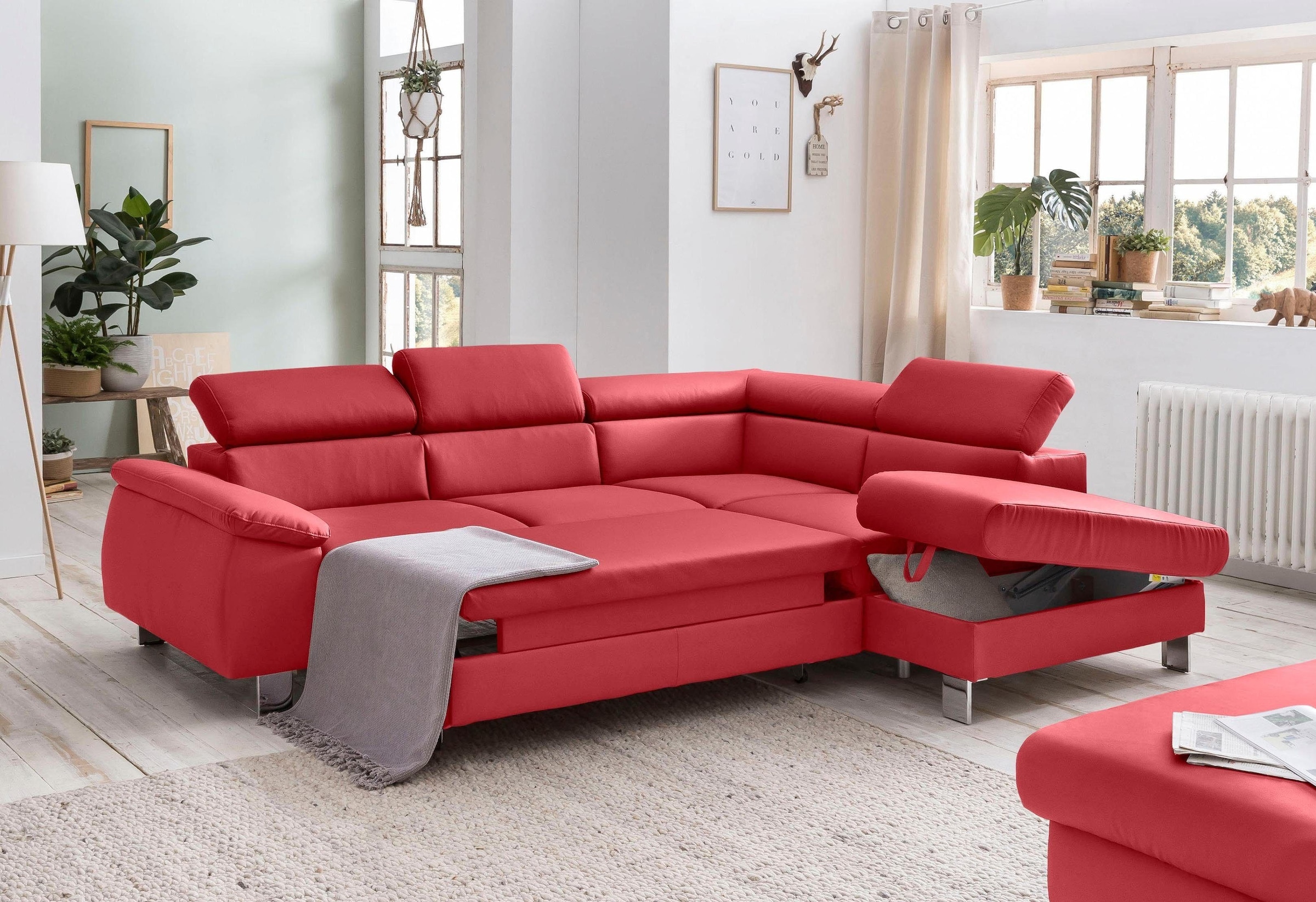 COTTA Polstergarnitur »Komaris L-Form«, (Set), Set bestehend aus: Ecksofa mit Kopfteilverstellung & Hocker