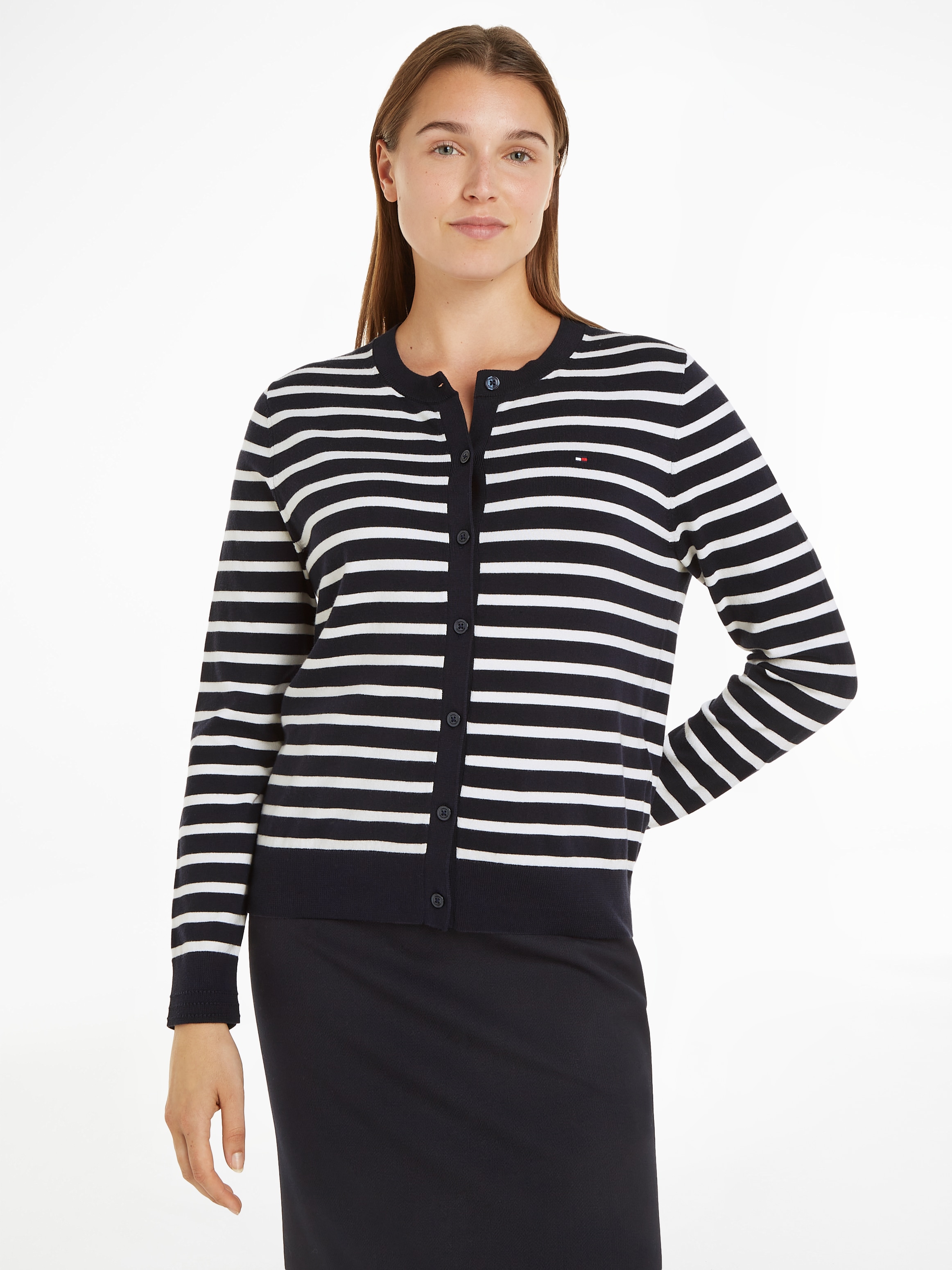 Tommy Hilfiger Strickjacke »CO JERSEY STITCH CARDIGAN«, mit Tommy Hilfiger Flagge