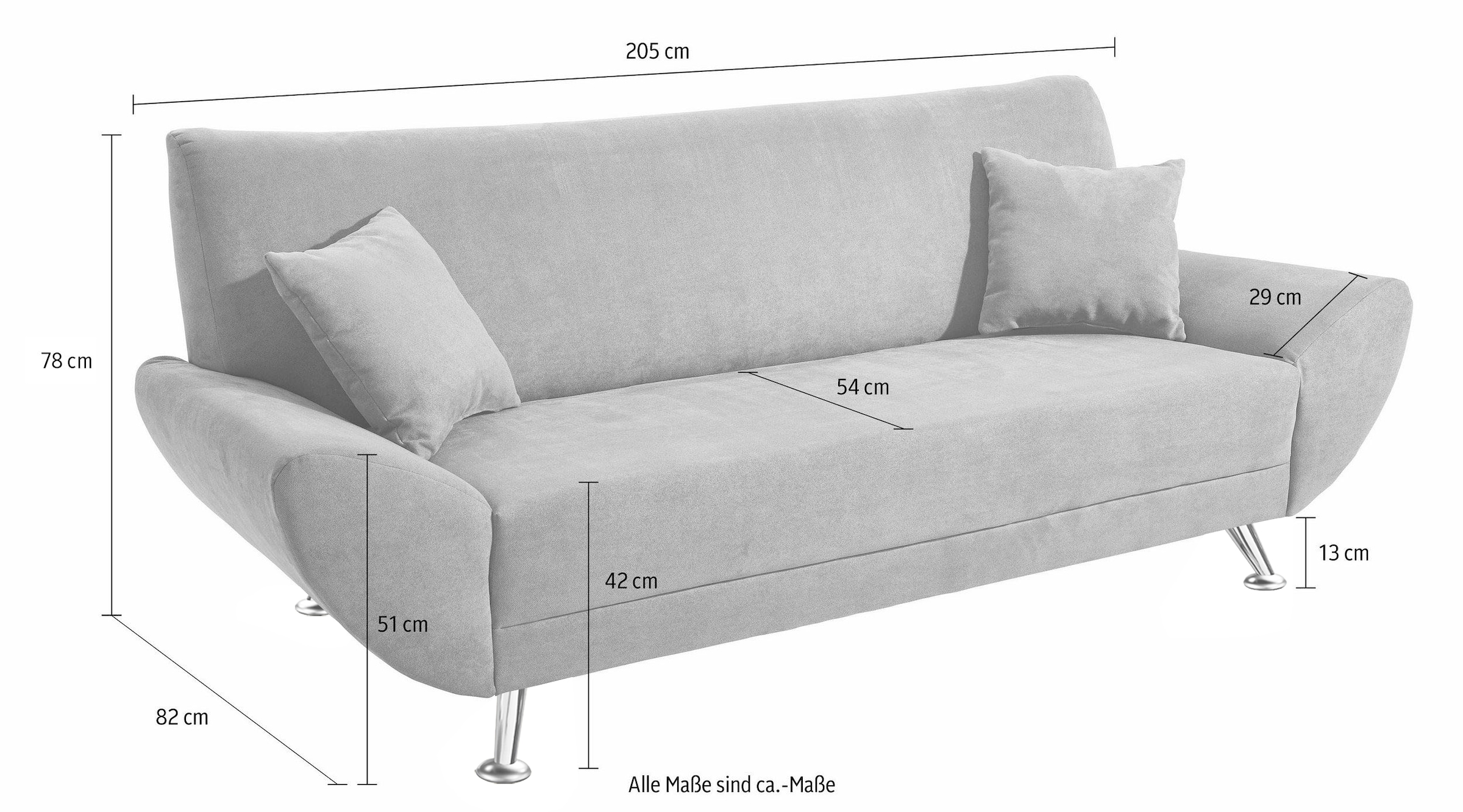 Home affaire 3-Sitzer »Saltare elegant & komfortabel, toller Designfuss, bequem, Breite 205cm«