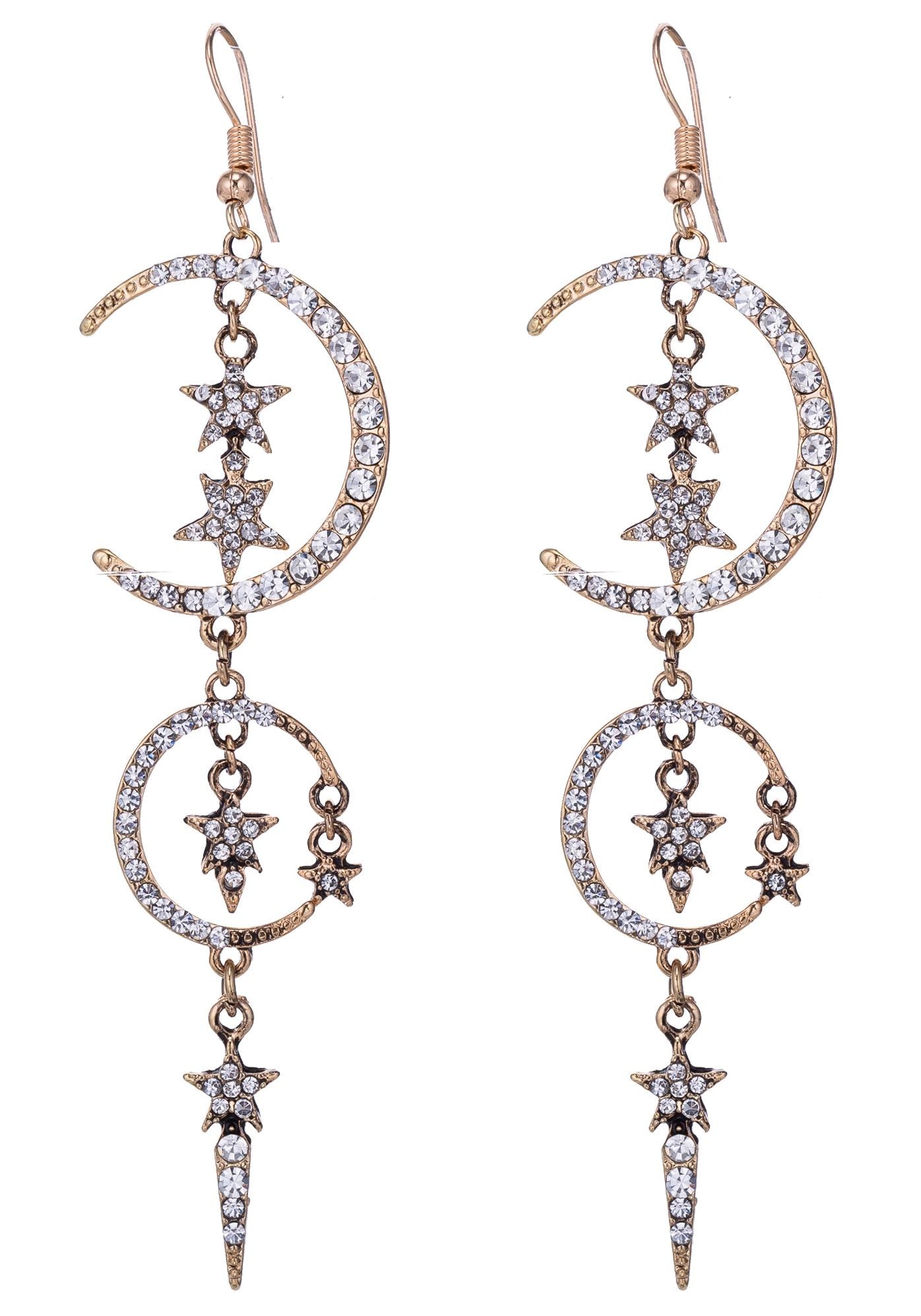 Image of J.Jayz Paar Ohrhaken »Stern, Mond«, mit Glassteinen bei Ackermann Versand Schweiz