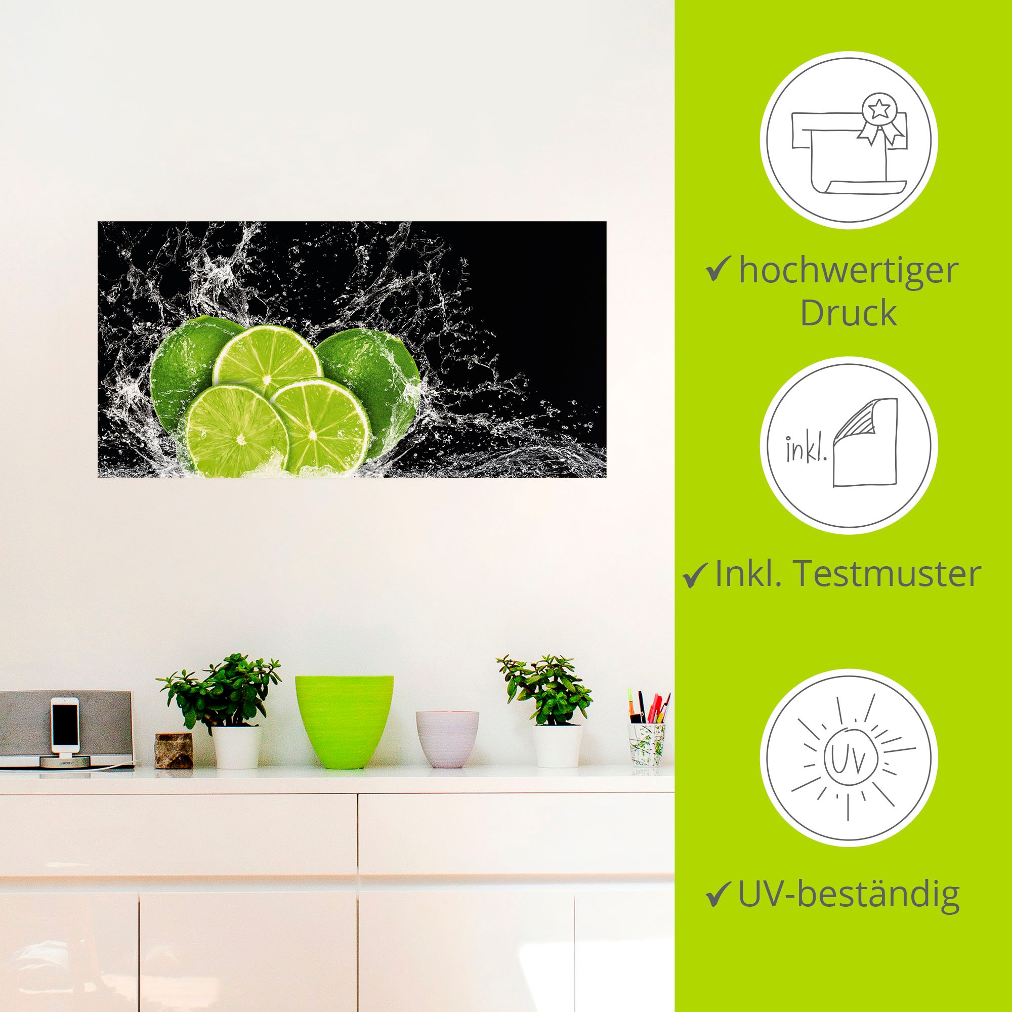 Artland Wandbild »Limone mit Spritzwasser«, Obst Bilder, (1 St.), als Leinwandbild, Poster, Wandaufkleber in verschied. Grössen