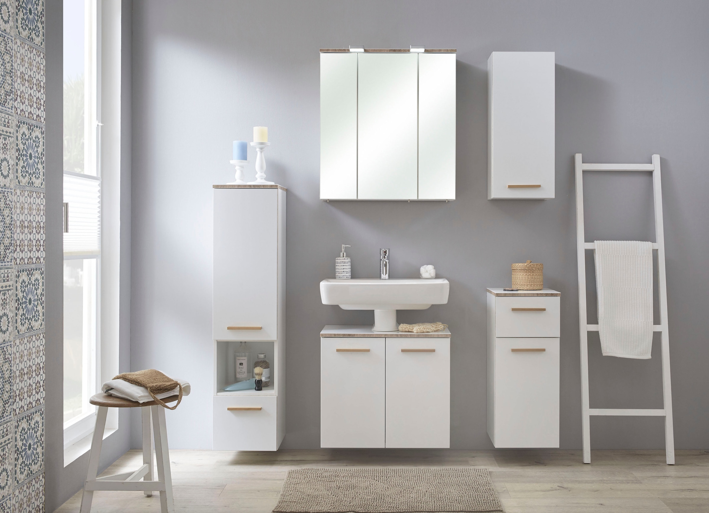 Saphir Ensemble de meubles de salle de bain »Quickset 931 5-teilig, Waschbeckenunterschrank mit LED-Spiegelschrank« Ensemble, 5 cuis tlg.