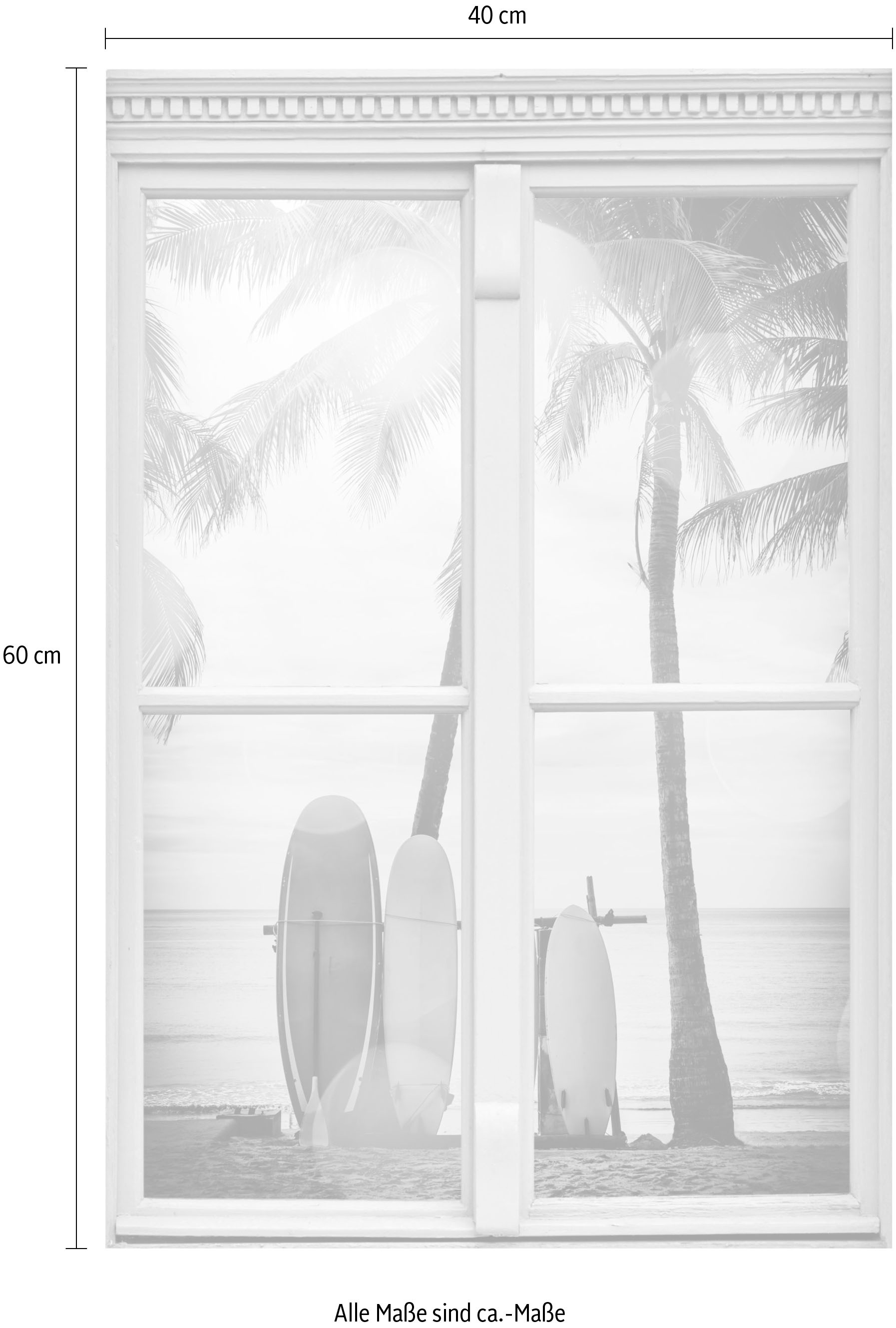 queence Autocollants muraux »Surfstrand« Wandsticker, Wandbild, selbstklebend, 3D, Fenster