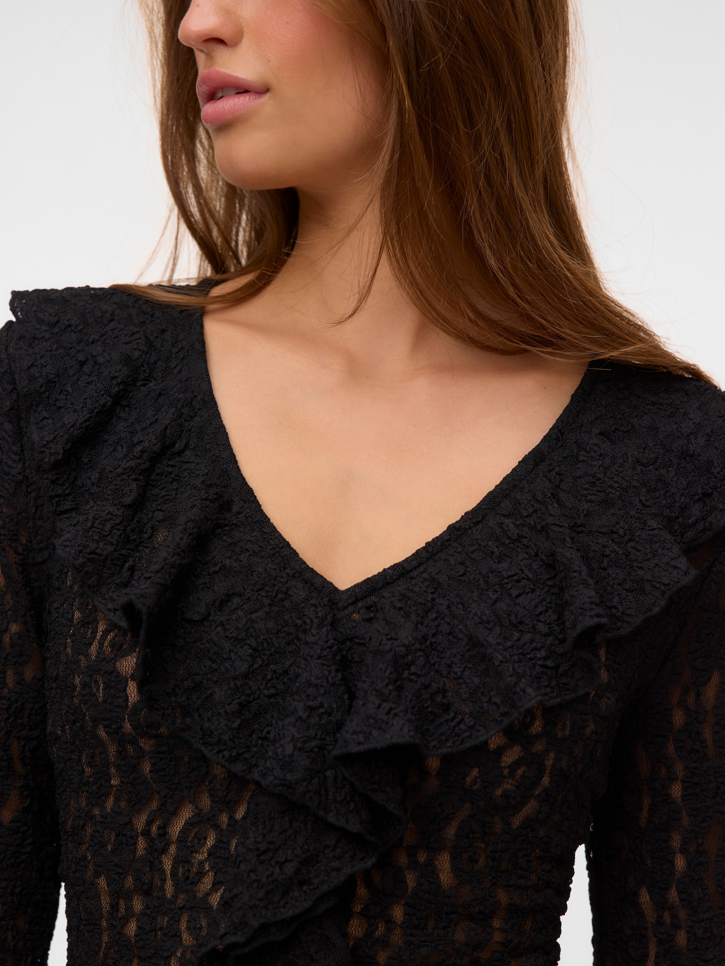 Vero Moda Langarmshirt »VMFLORA FRILL LS TOP JRS NOOS« Materialmix, regular fit