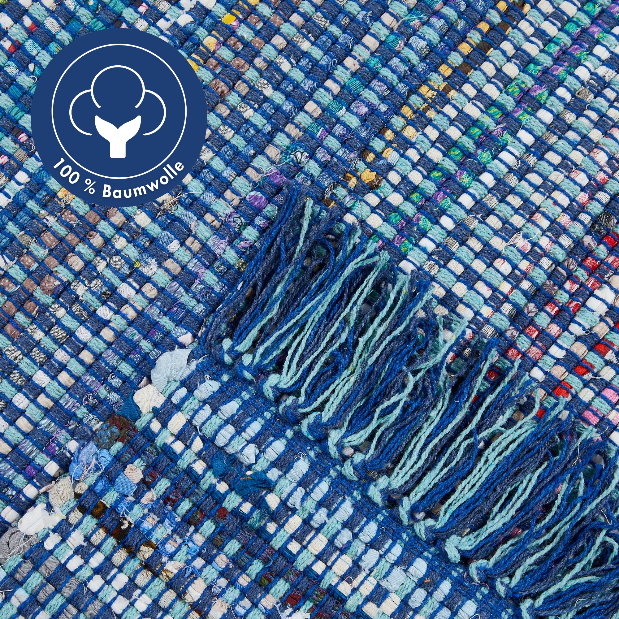 Andiamo Teppich »Frida« rechteckig 8 mm Höhe Handweb Teppich, Fleckerl, reine Baumwolle, handgewebt, mit Fransen