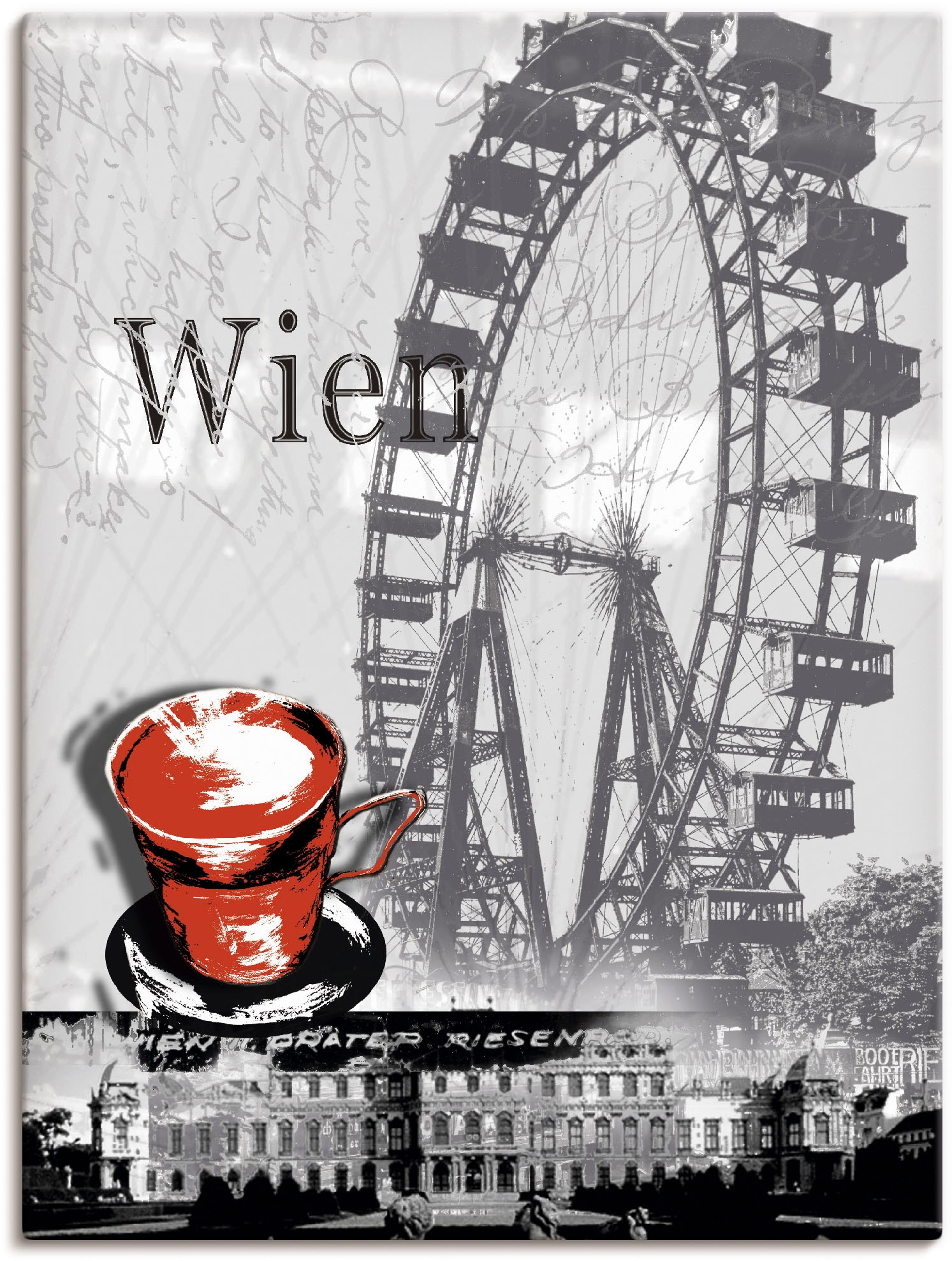 Image of Artland Leinwandbild "Wien - Melange - Kaffee" Gebäude 1 Stk. tlg. auf Holzrahmen gespannt