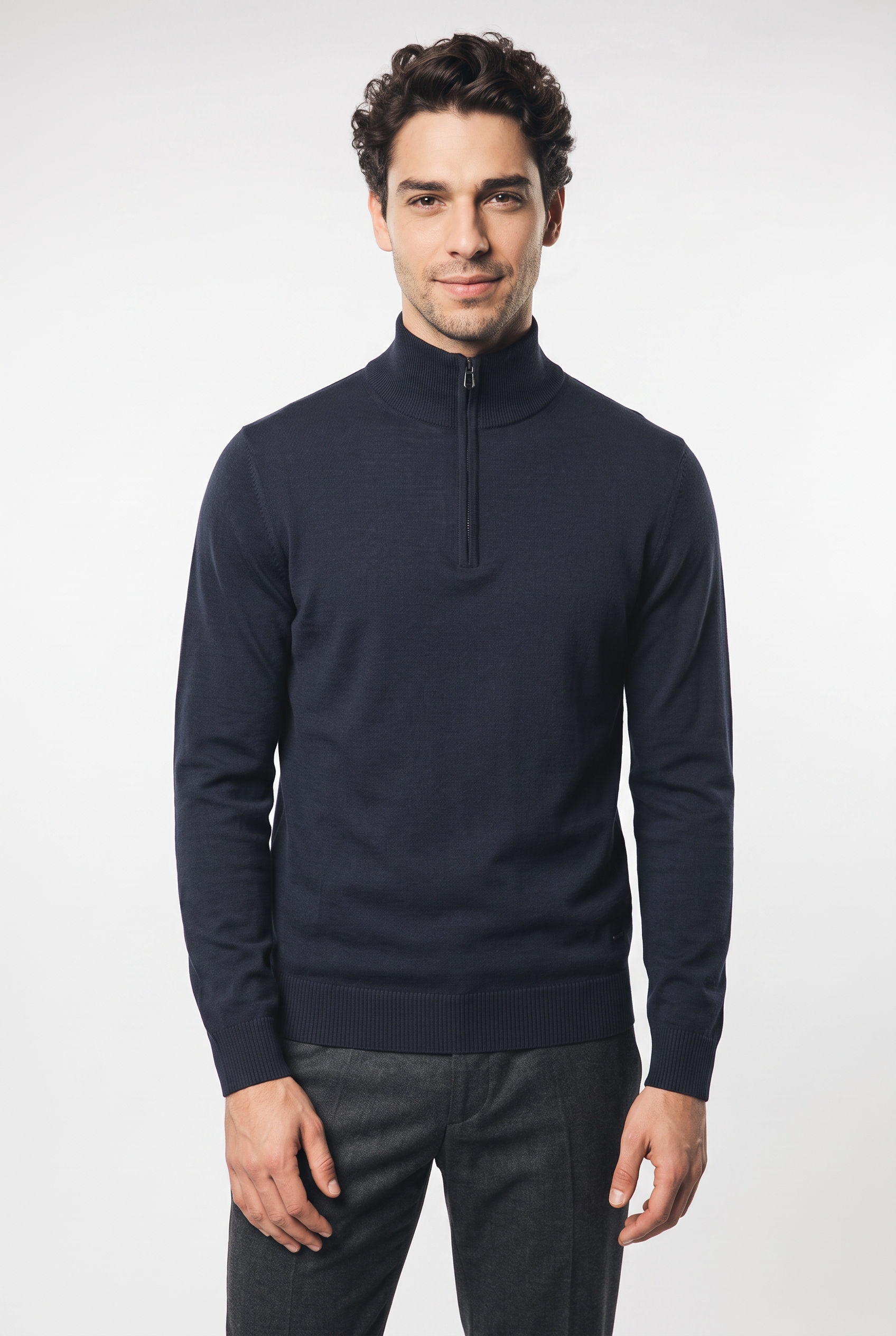 JOOP! Pull en tricot »Dario« coupe régulière avec col Troyer