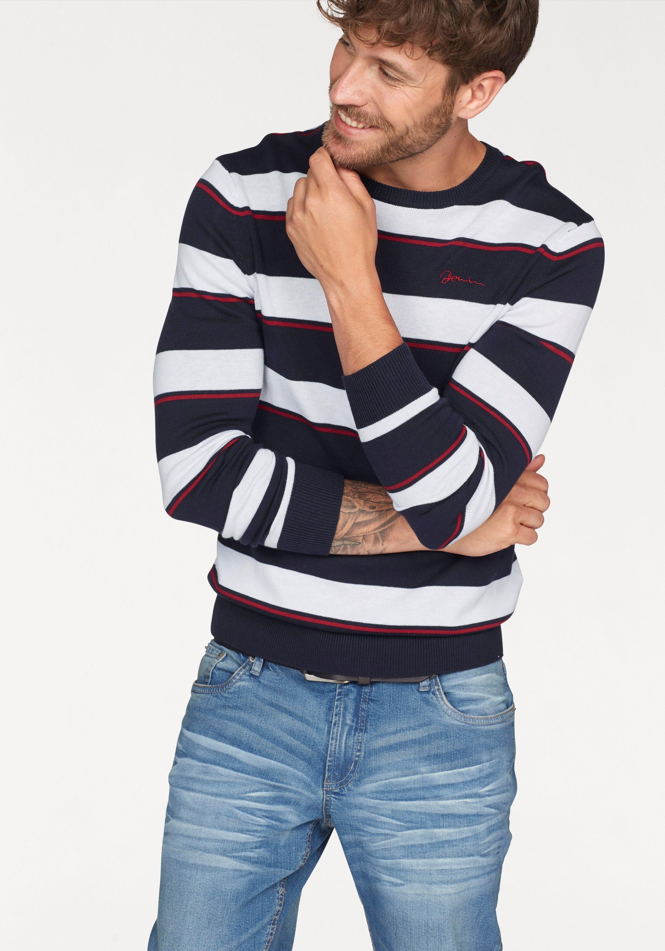 Image of John Devin Rundhalspullover, mit Streifenoptik bei Ackermann Versand Schweiz