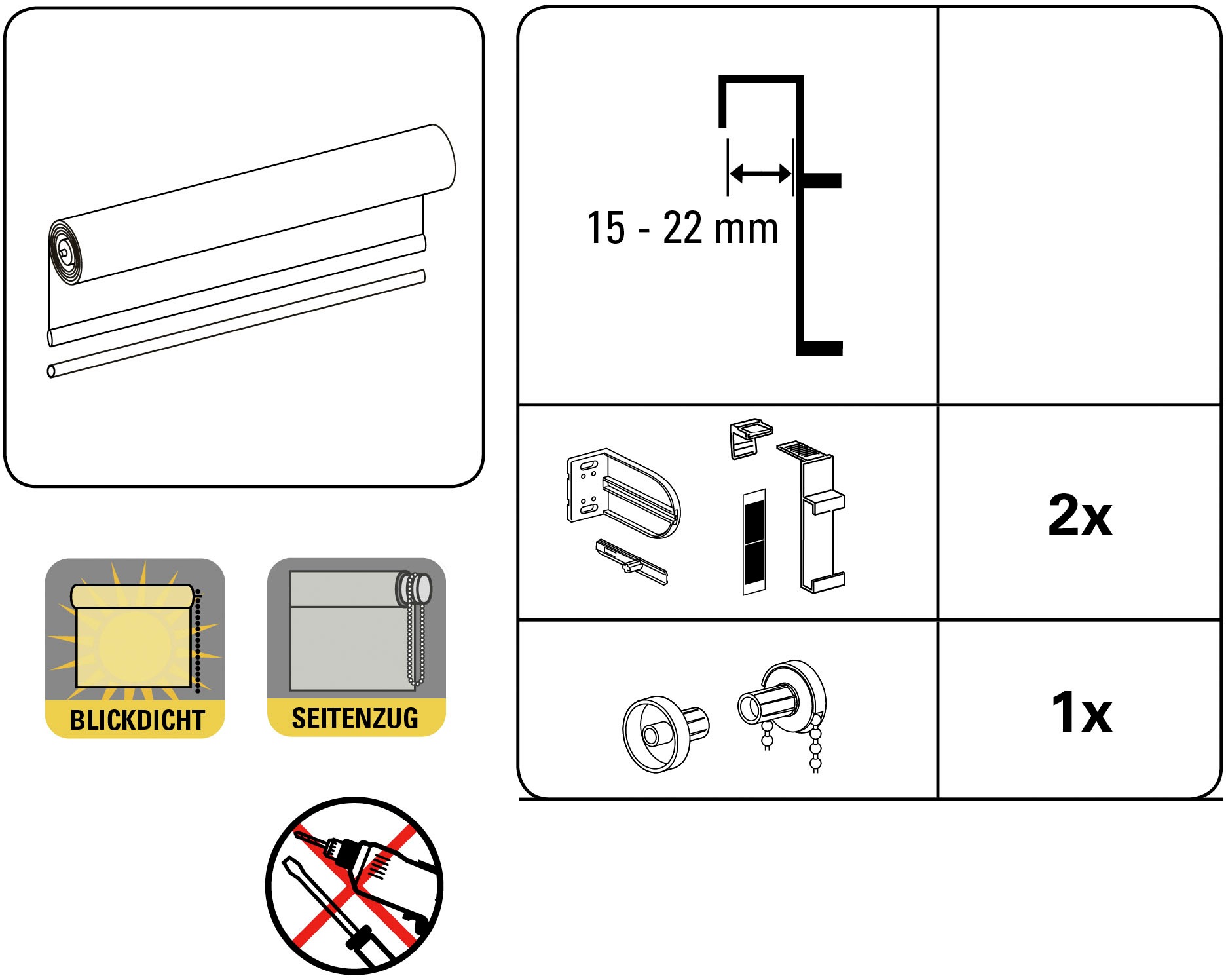 my home Seitenzugrollo »Tone«, blickdicht, Sichtschutz-Verdunkelung, ohne Bohren, verspannt, Schraubmontage möglich