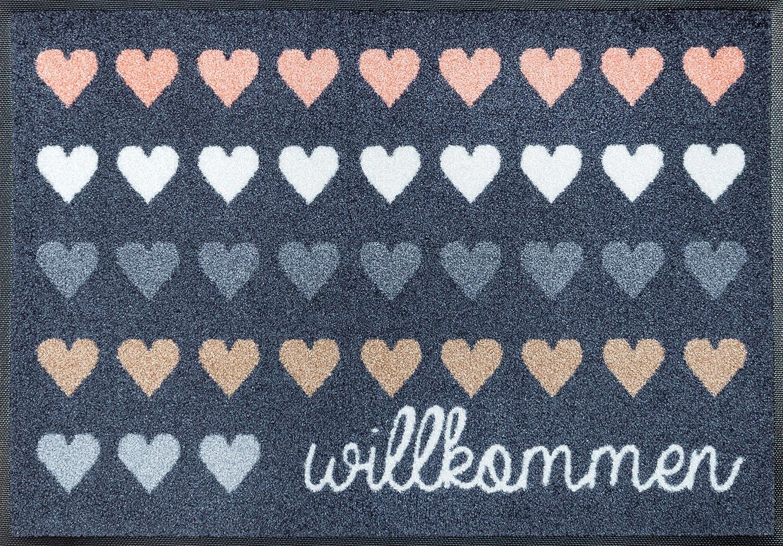 Herzen, rechteckig, mit jetzt Spruch, Herzen«, kaufen Motiv Fussmatte Kleen-Tex by Schmutzfangmatte, rutschhemmend, waschbar »Willkommen wash+dry