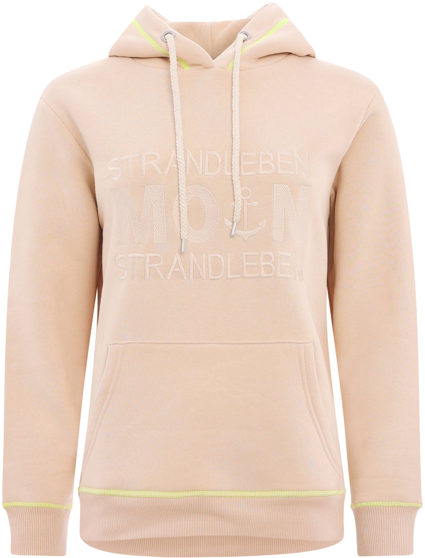 Zwillingsherz Hoodie »Strandleben Moin«, mit gesticktem Schriftzug und neonfarbenen Akzenten