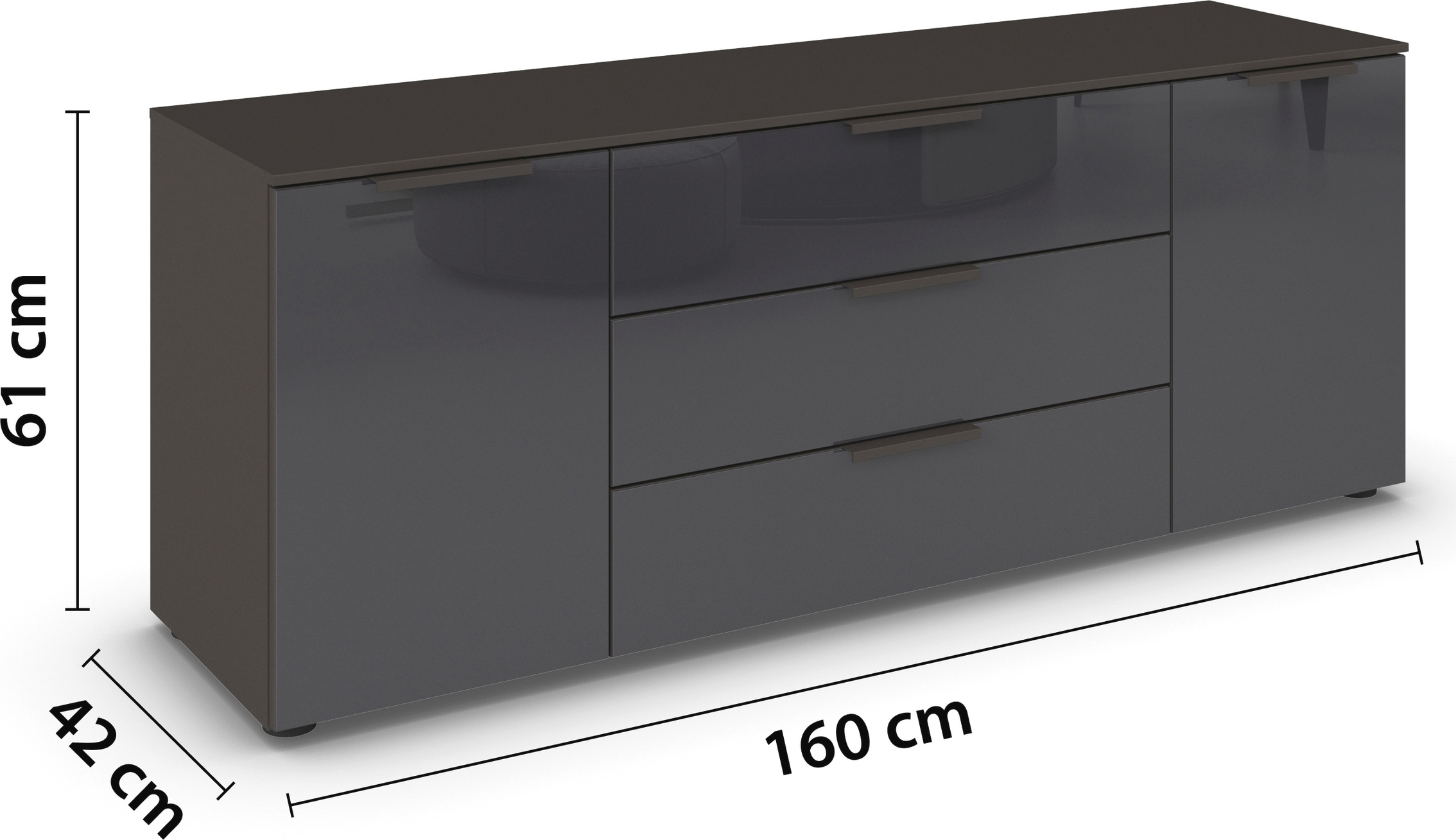 rauch Commode à tiroirs »Kommode Türkommode Sideboard Kombikommode FLIPP mit Glasfront« Largeur 160 cm avec 2 étagères,  2 portes avec 3 tiroirs et fonction soft-close ainsi que façade en verre
