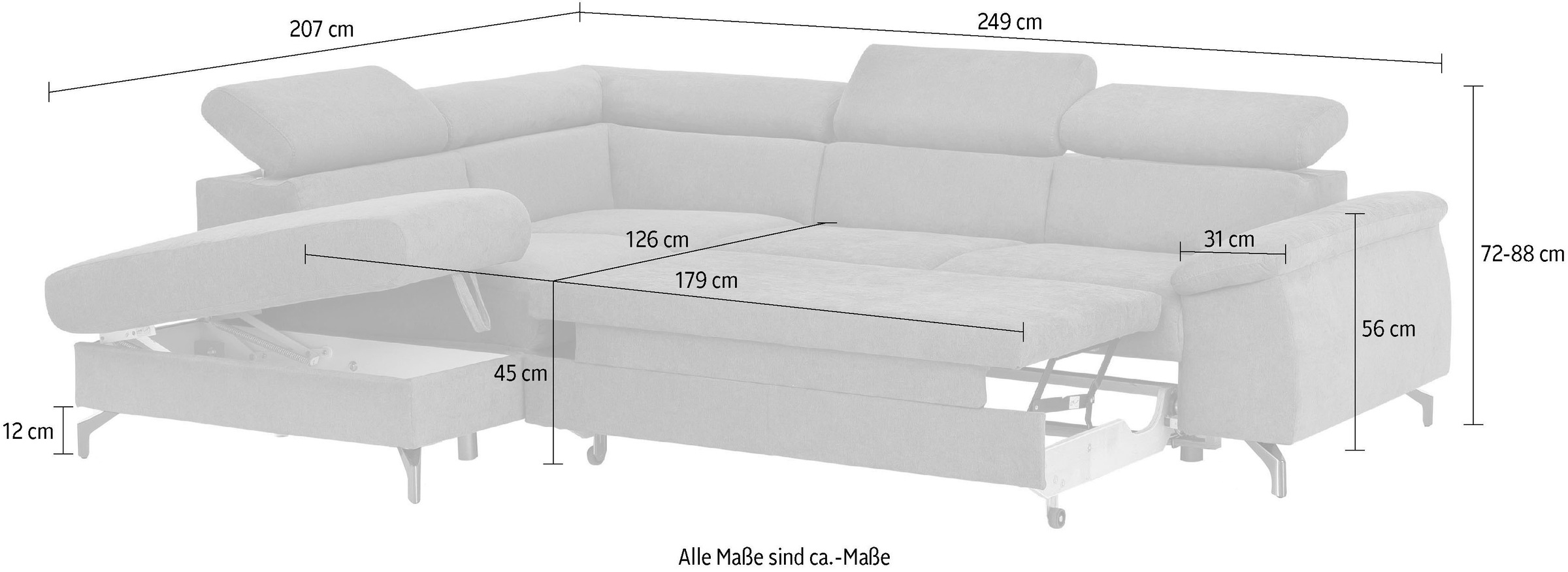 COTTA Ecksofa »Komaris L-Form«, mit Kopfteilverstellung, wahlweise mit Bettfunktion & Bettkasten